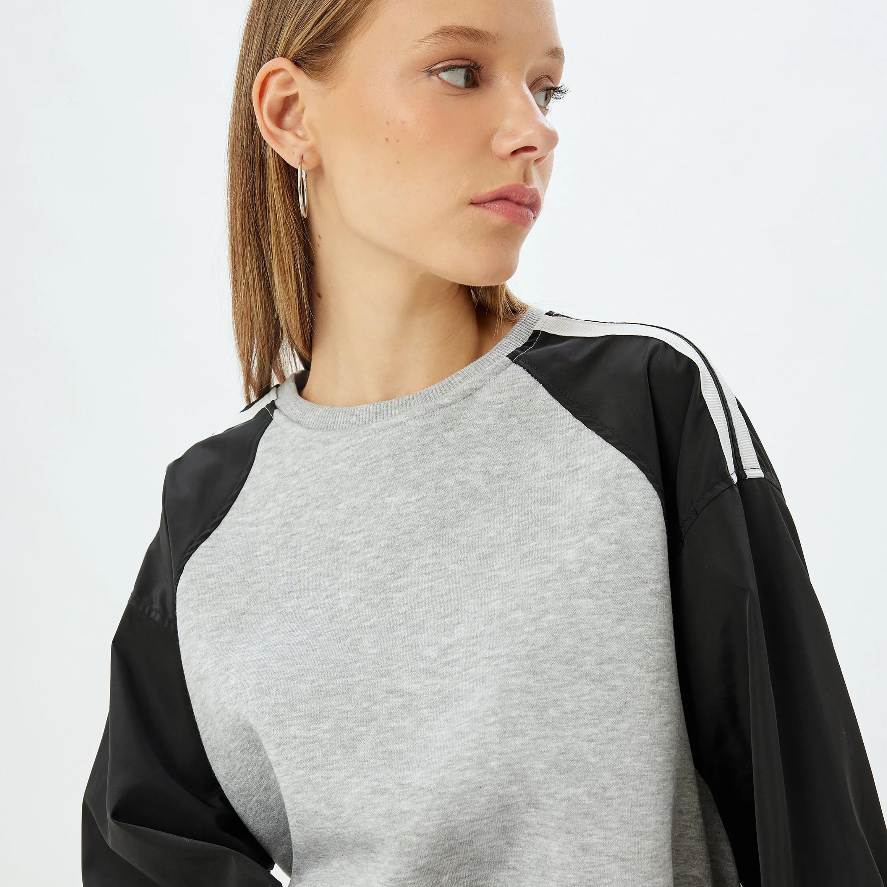 KOTON Grey Color-Block Dropped Balloon Sleeves Women's Sweatshirt-women-clothing-hoodiesandsweatshirts-sweatshirts-image-4