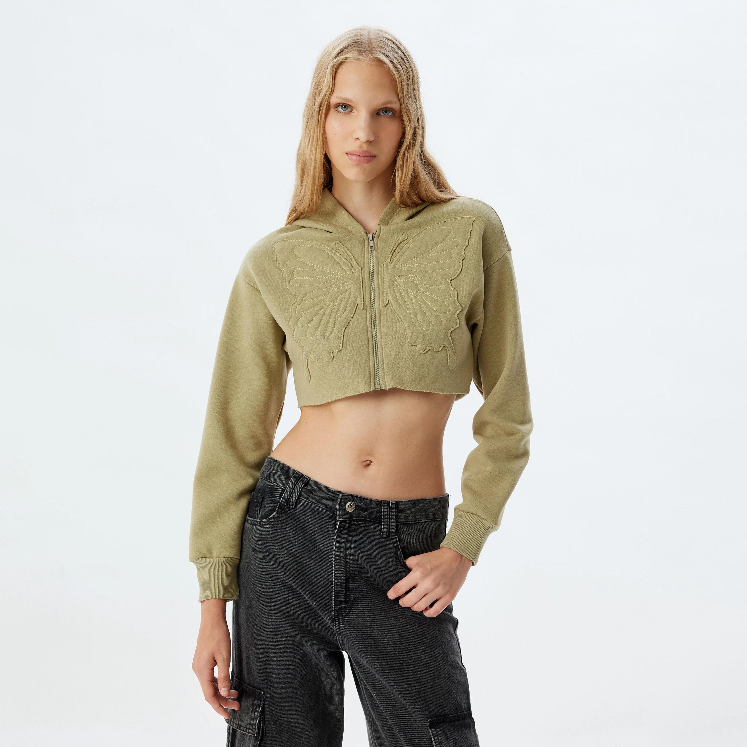 KOTON Green Applique Hooded Neck Dropped Sleeves Women's Sweatshirt-women-clothing-hoodiesandsweatshirts-sweatshirts-image-1
