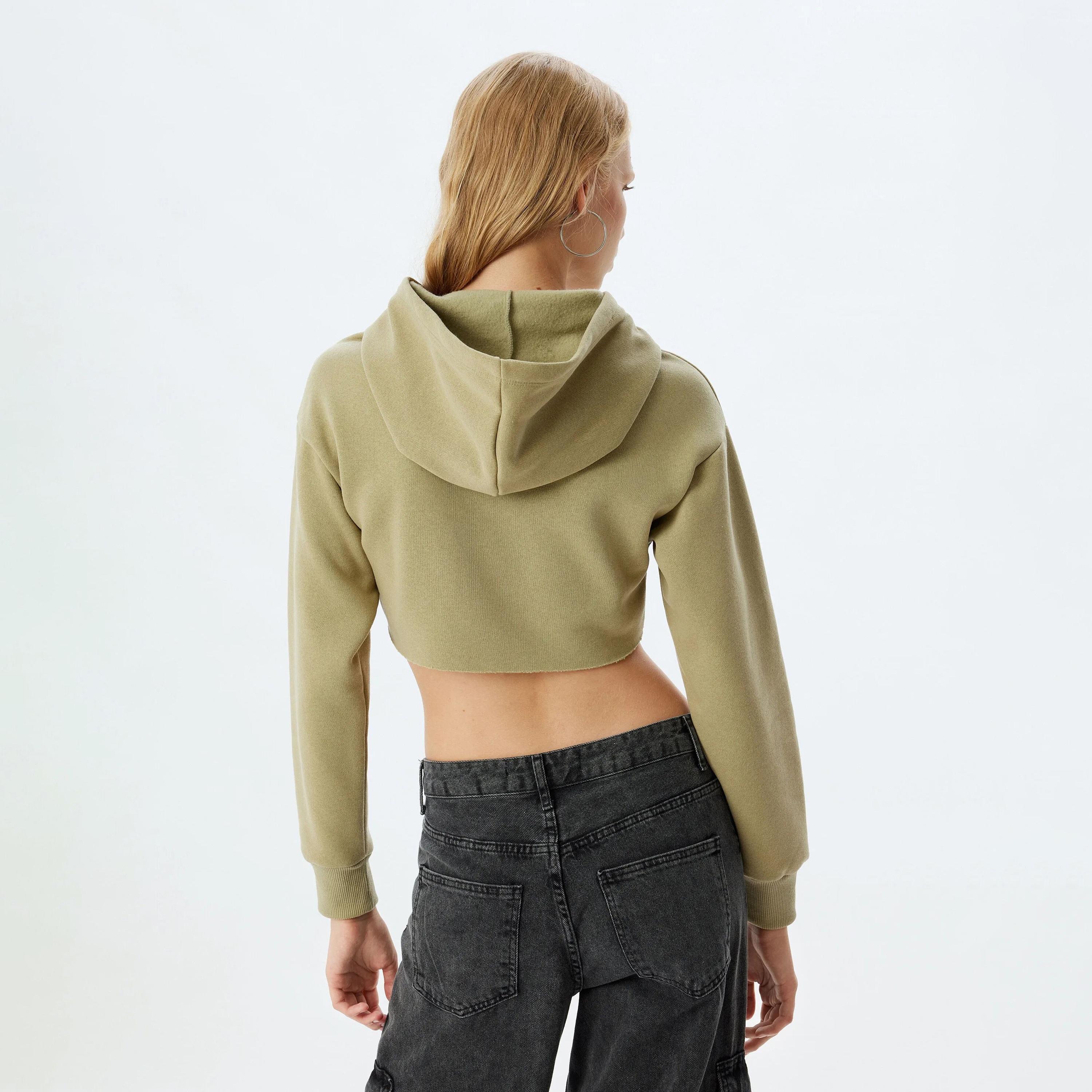 KOTON Green Applique Hooded Neck Dropped Sleeves Women's Sweatshirt-women-clothing-hoodiesandsweatshirts-sweatshirts-image-3