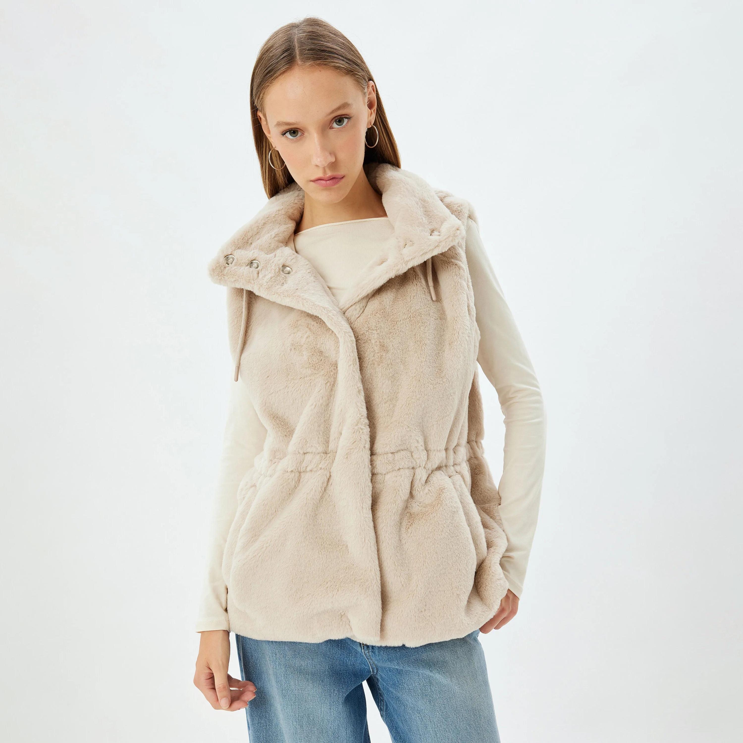 KOTON Faux Fur Hooded Neck Women's Jacket-women-clothing-coatsandjackets-jackets-image-1