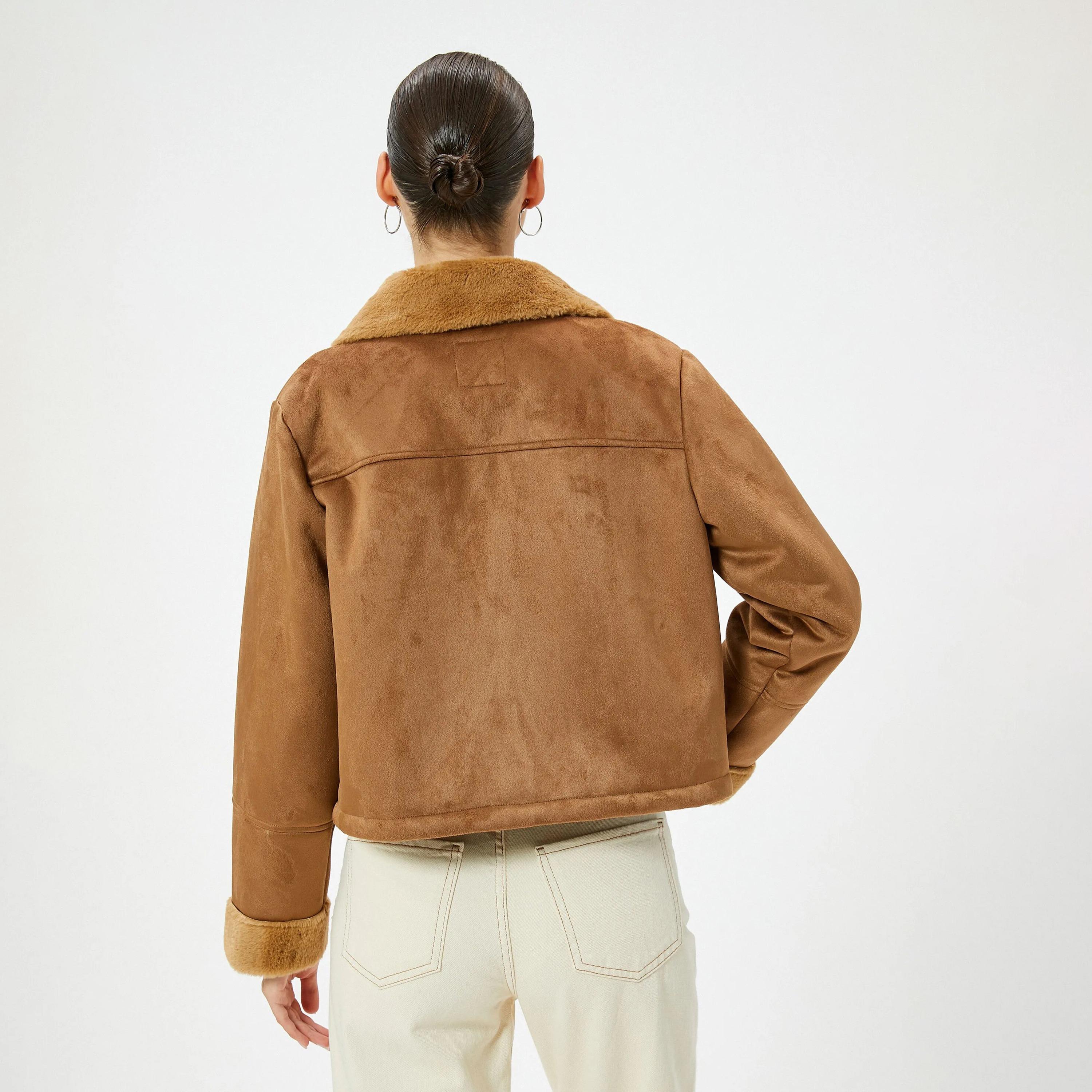 KOTON Brown Collared Women's Jacket-women-winterwear-coatsandjackets-jackets-image-3