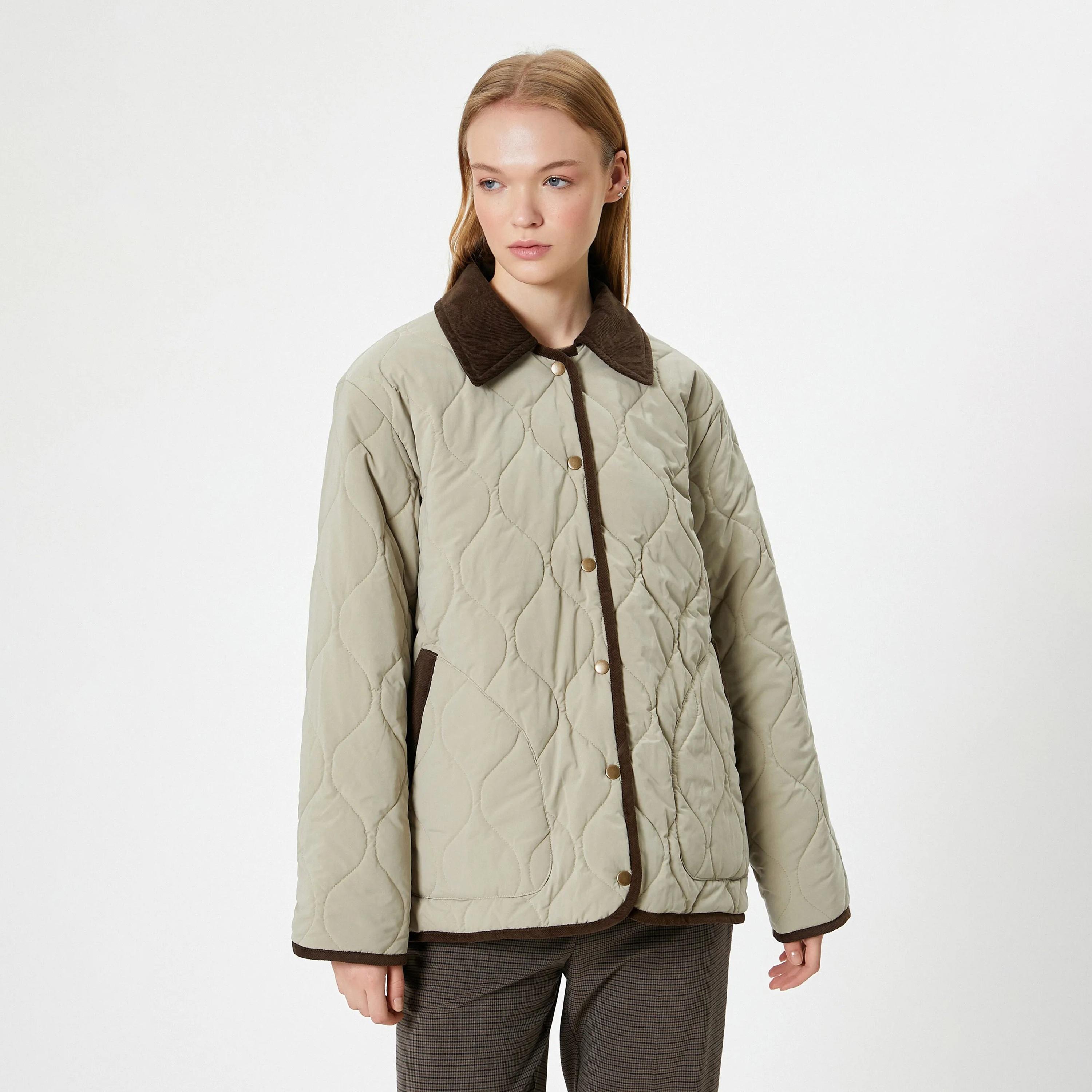 KOTON Green Quilted Collared Women's Jacket-women-winterwear-coatsandjackets-jackets-image-1