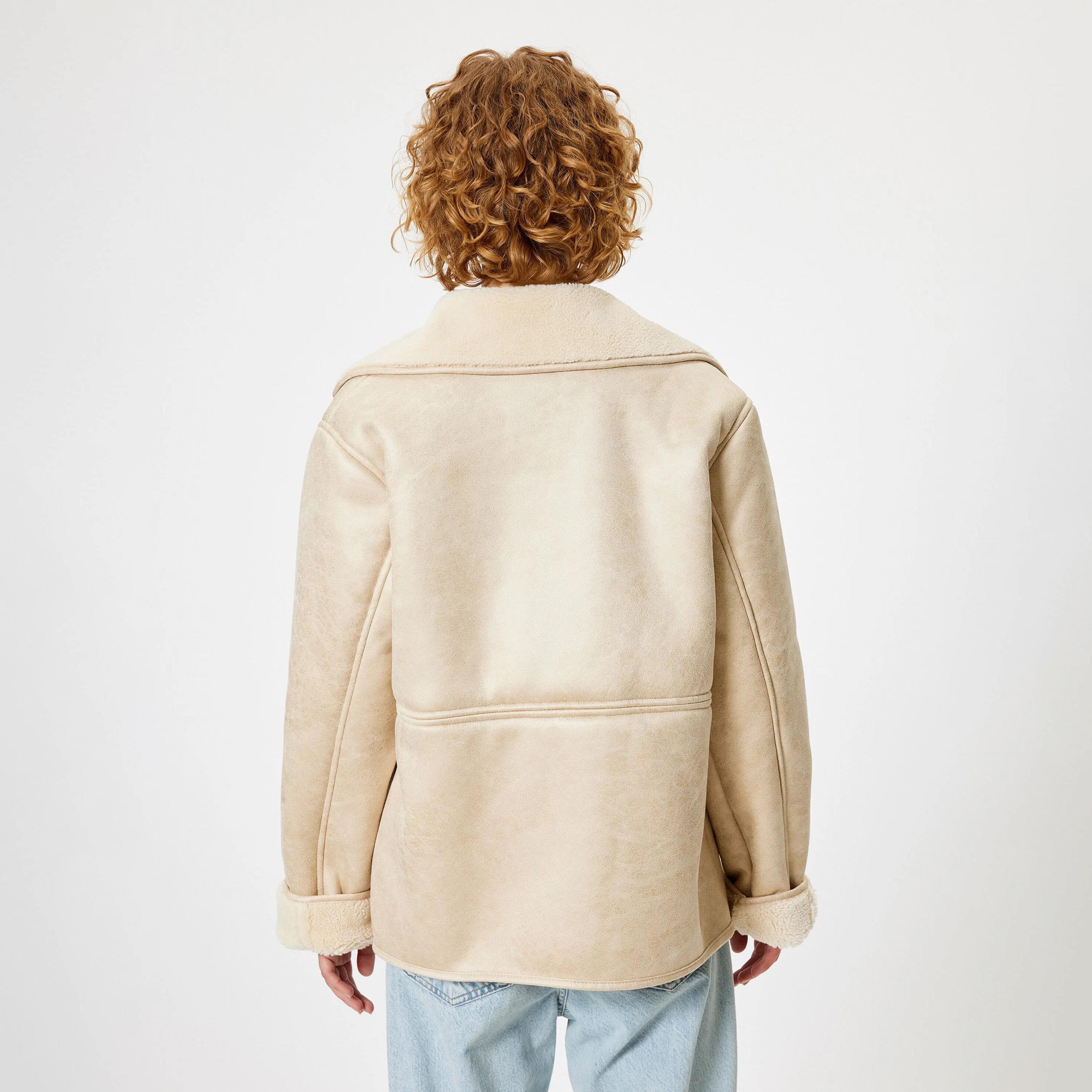 KOTON Beige Lapel collar Women's Coat-women-winterwear-coatsandjackets-coats-image-3