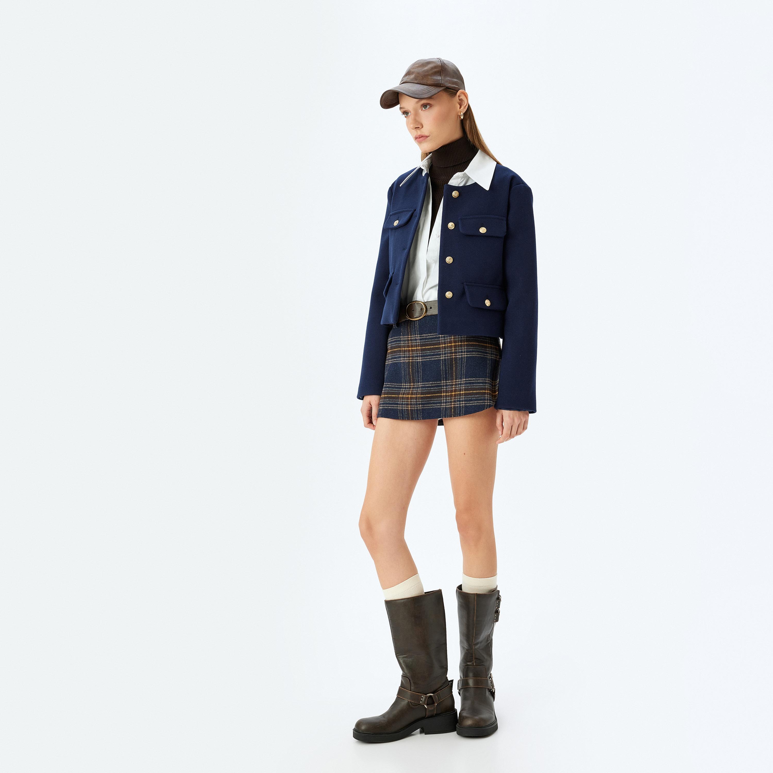 KOTON Blue Collarless Women's Jacket-women-winterwear-coatsandjackets-jackets-image-2