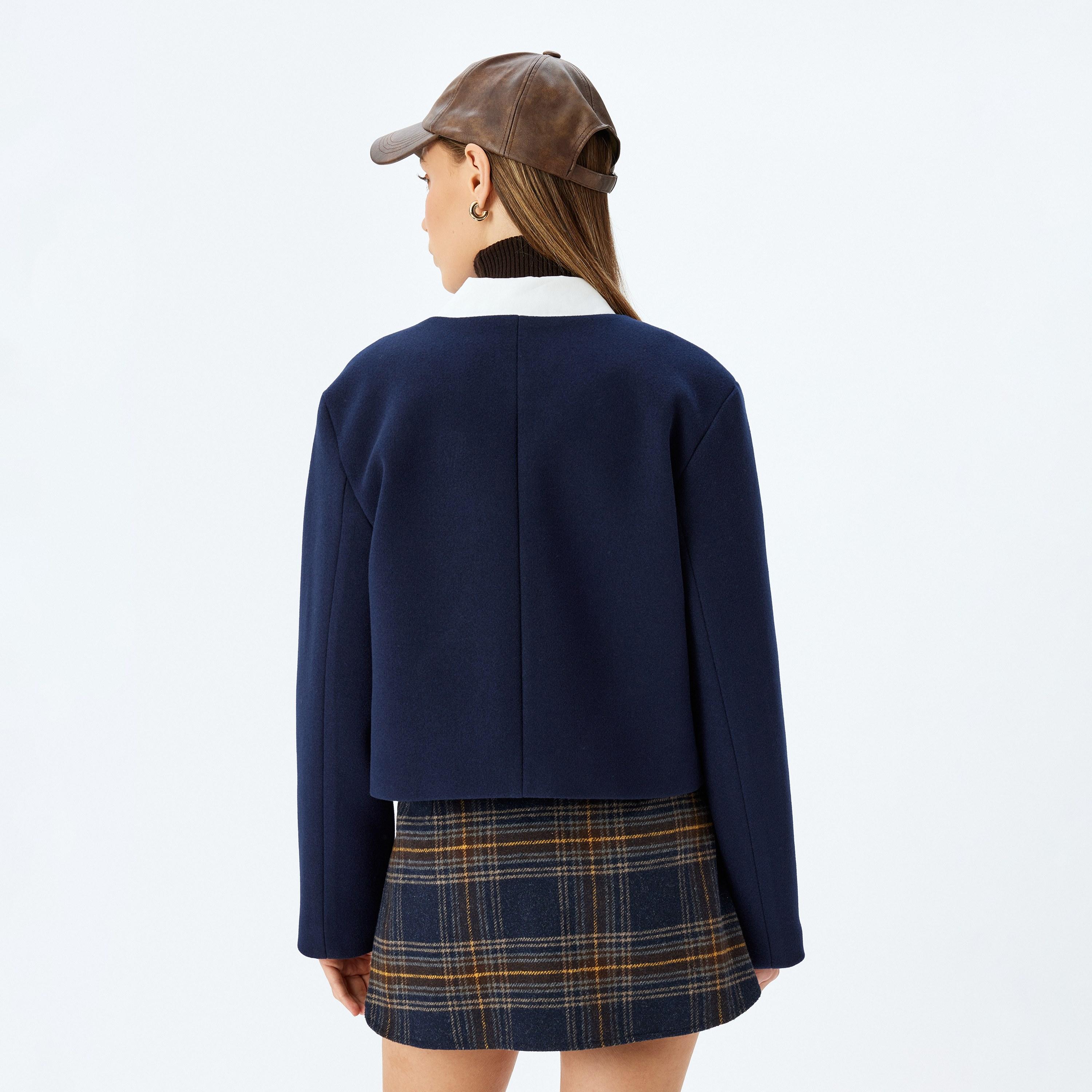 KOTON Blue Collarless Women's Jacket-women-winterwear-coatsandjackets-jackets-image-3