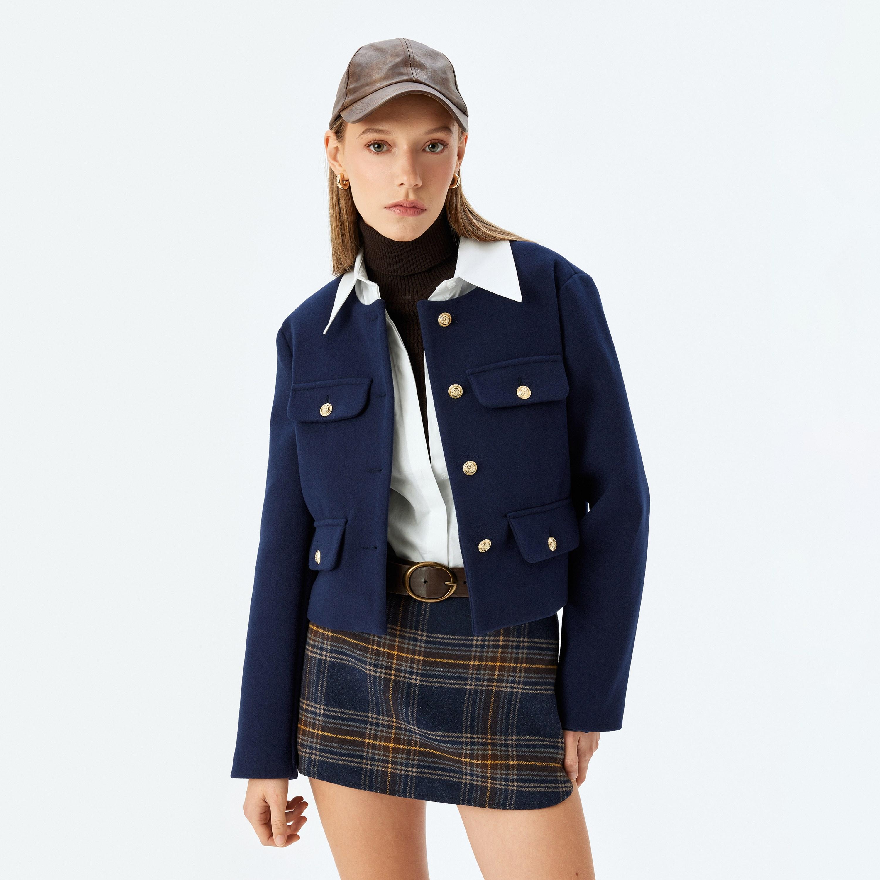 KOTON Blue Collarless Women's Jacket-women-winterwear-coatsandjackets-jackets-image-5