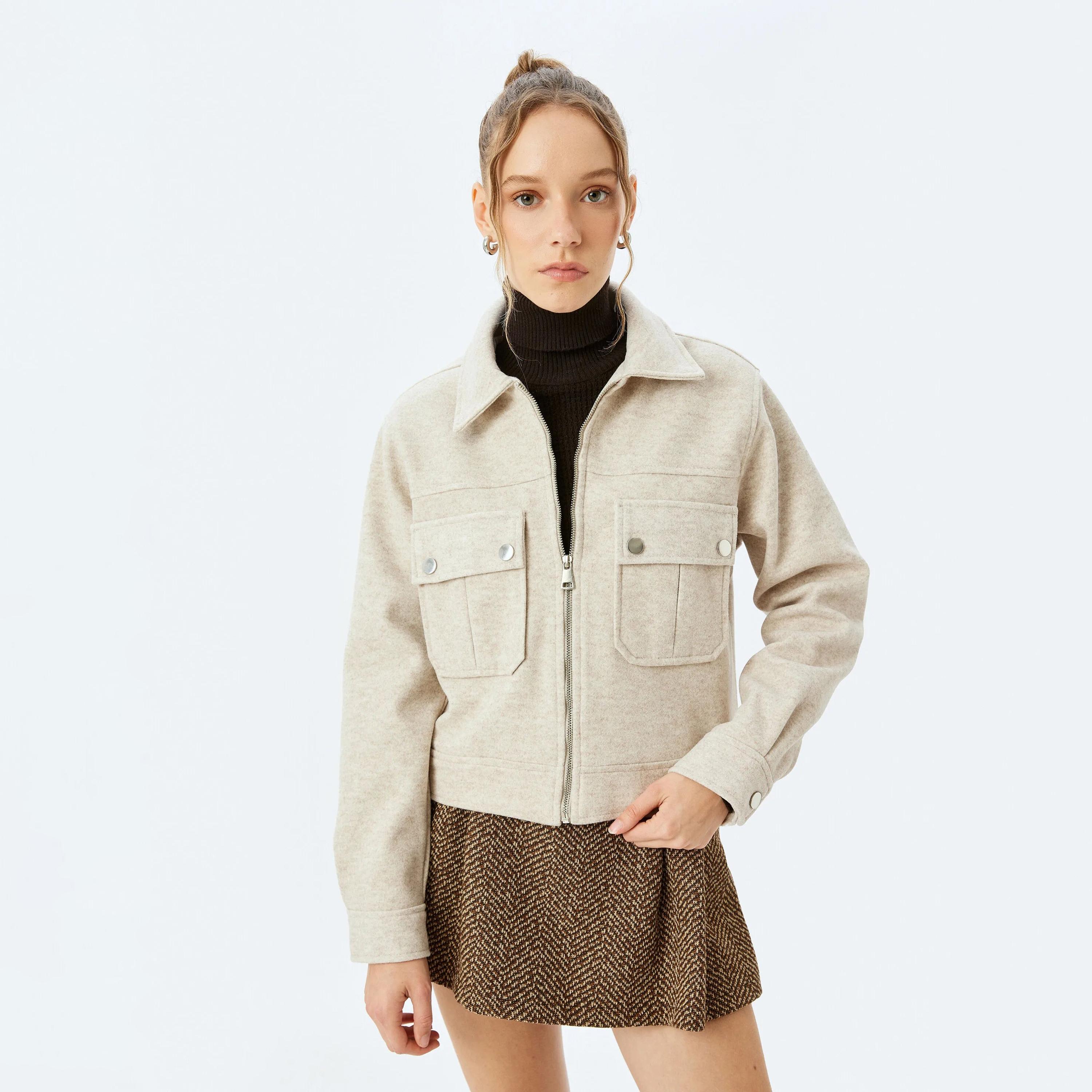 KOTON Beige Collared Women's Jacket-women-winterwear-coatsandjackets-jackets-image-1