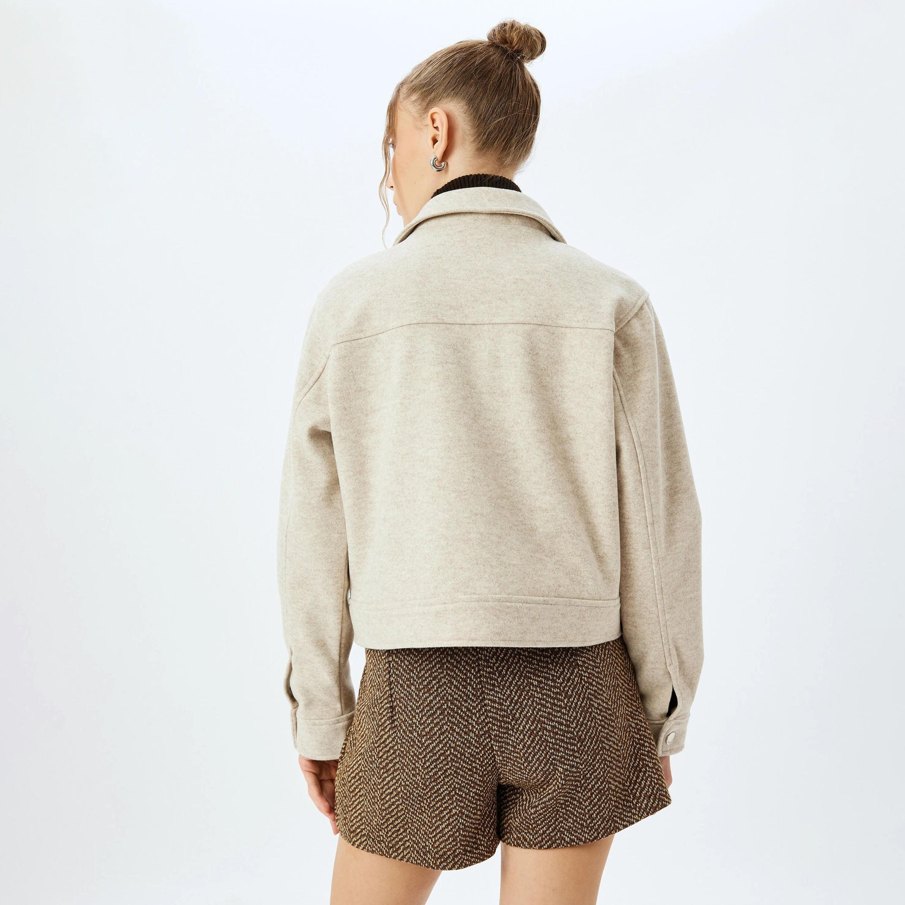 KOTON Beige Collared Women's Jacket-women-winterwear-coatsandjackets-jackets-image-3