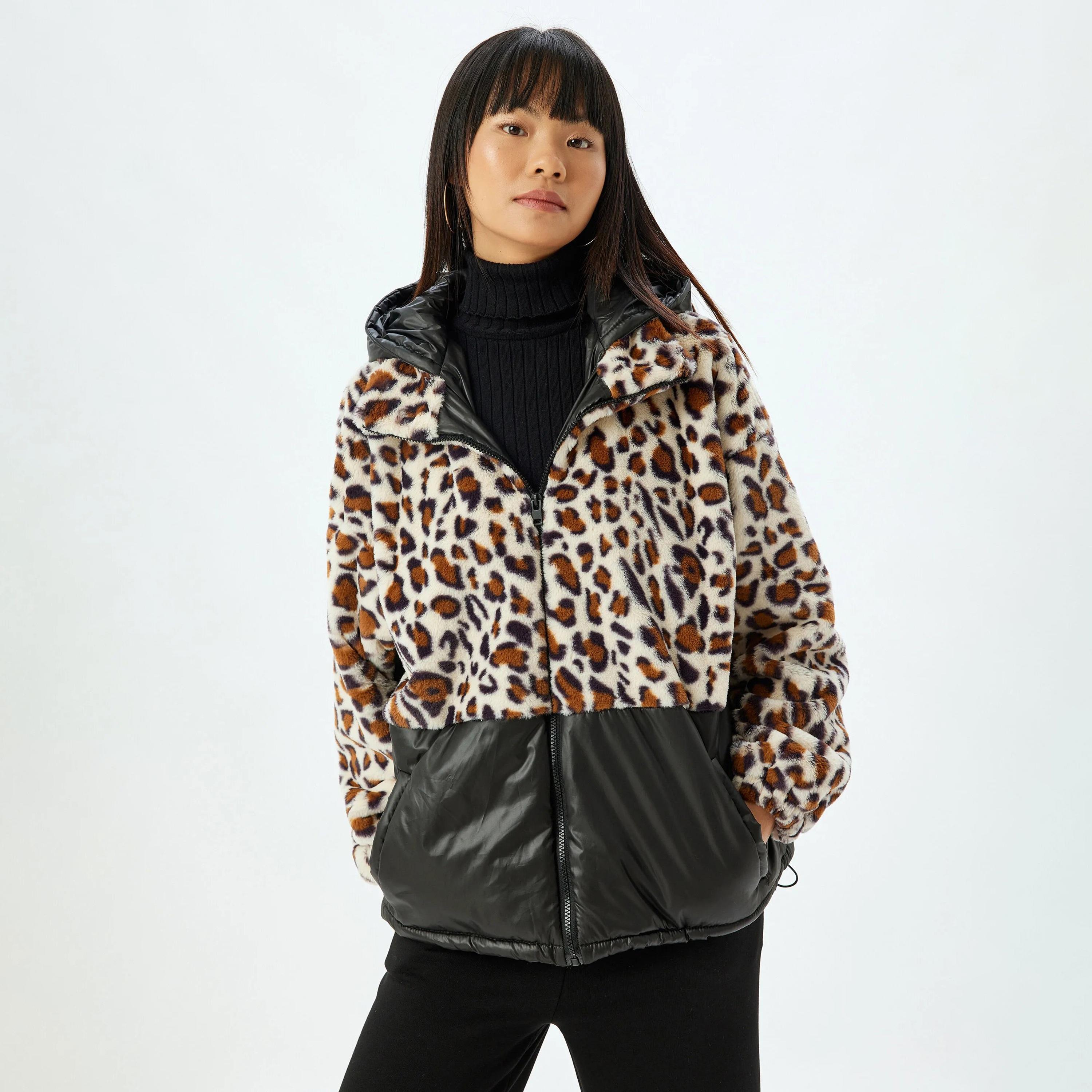KOTON Multicolour Animal Print Hooded Neck Women's Jacket-women-winterwear-hoodiesandsweatshirts-hoodies-image-1