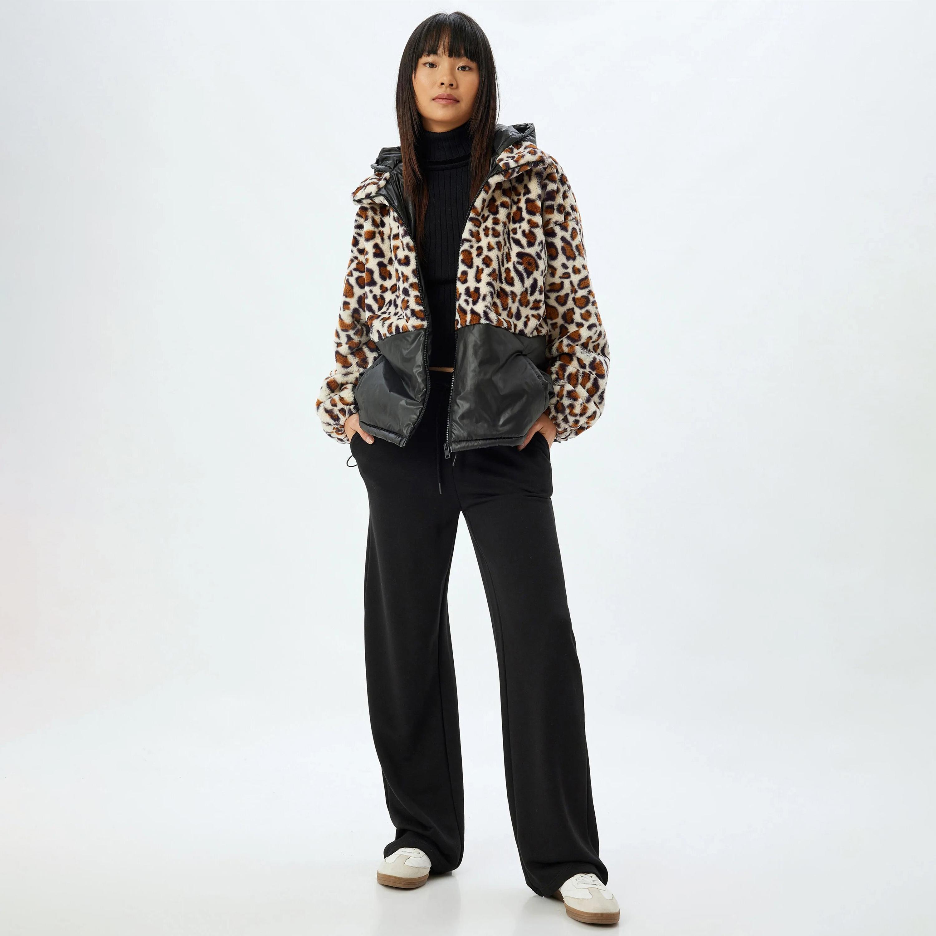 KOTON Multicolour Animal Print Hooded Neck Women's Jacket-women-winterwear-hoodiesandsweatshirts-hoodies-image-2
