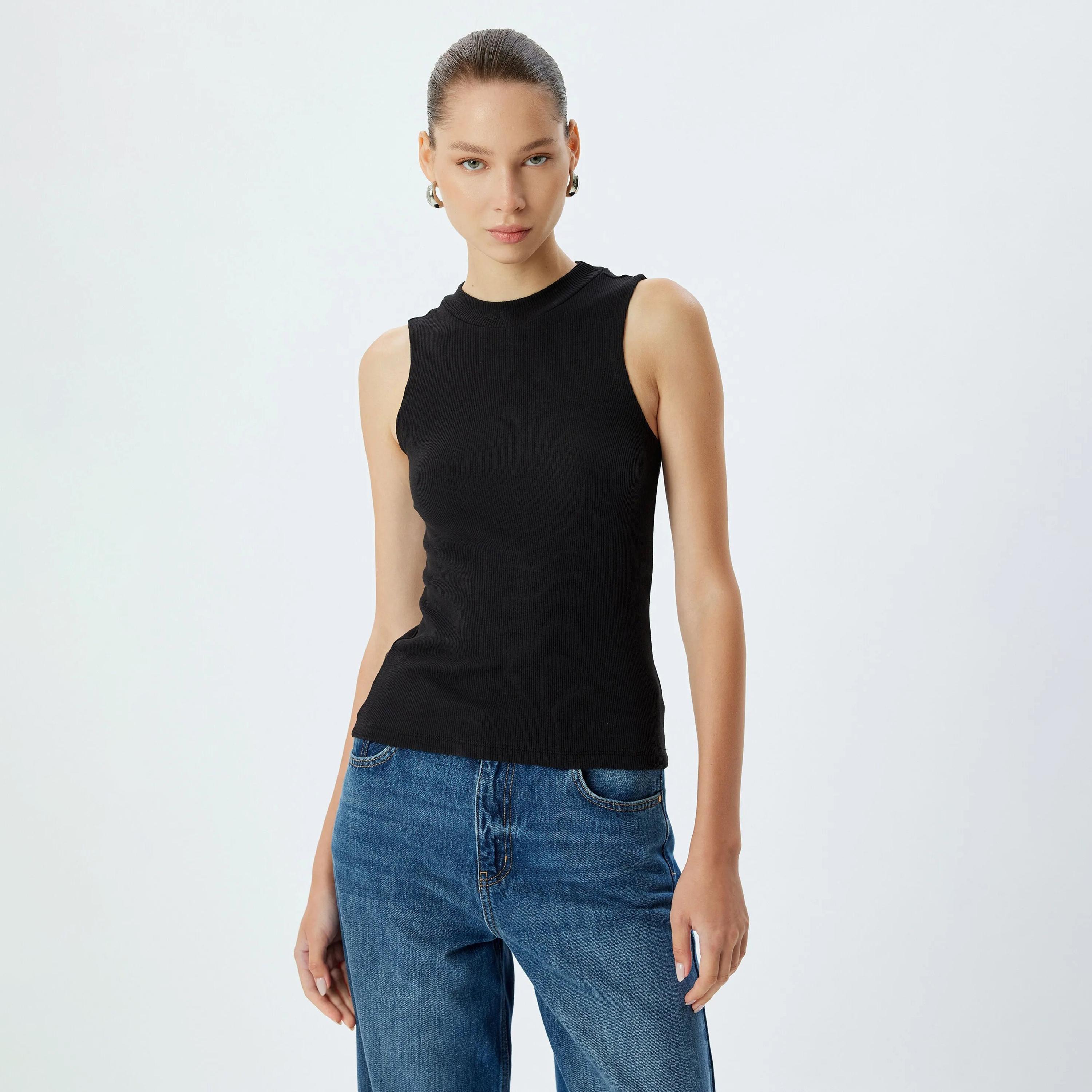 KOTON Black Ribbed Women's Tank Top-women-clothing-shirtsandblouses-blouses-image-1