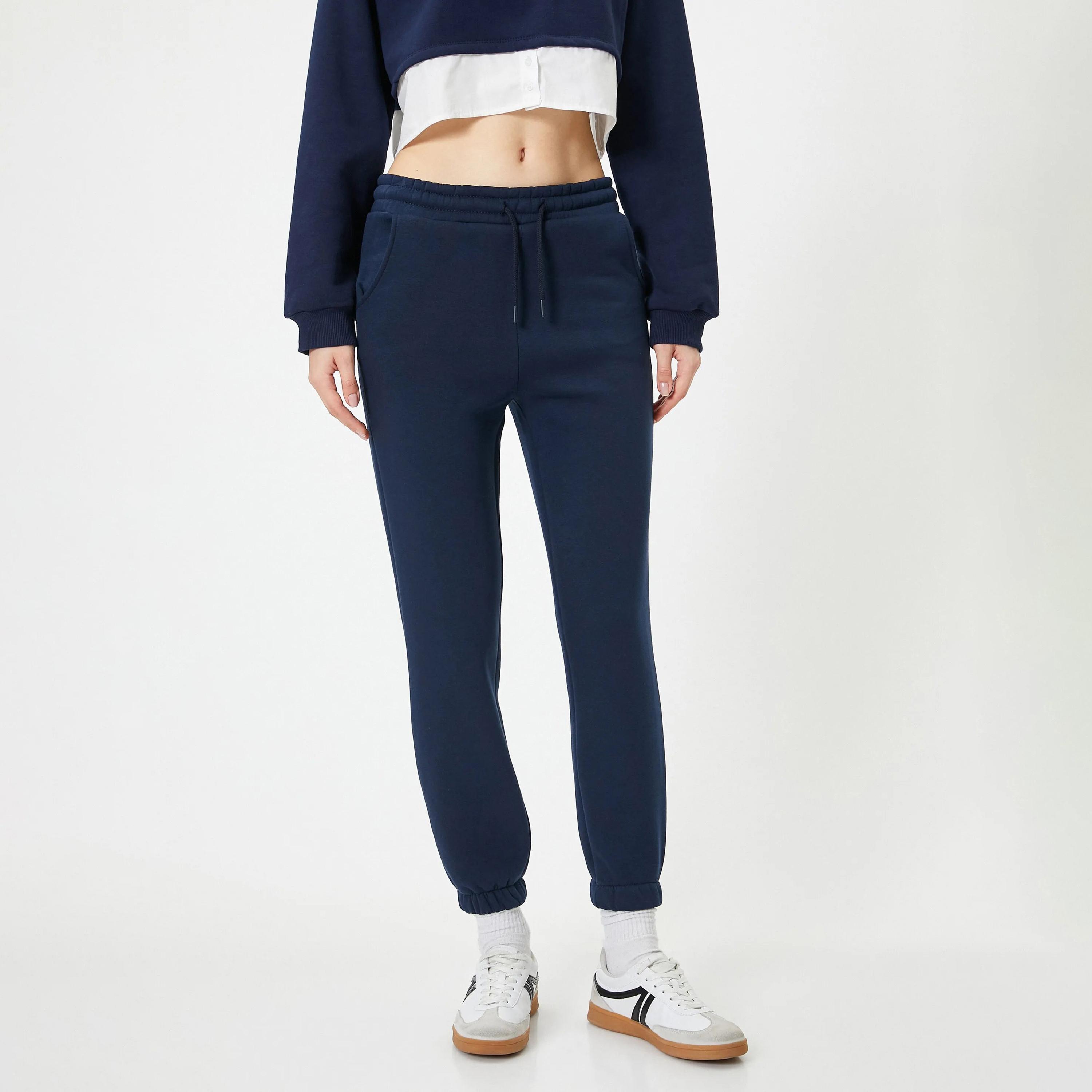 KOTON Blue Plain Elasticated Waist Women's Joggers-women-clothing-bottoms-joggers-image-1