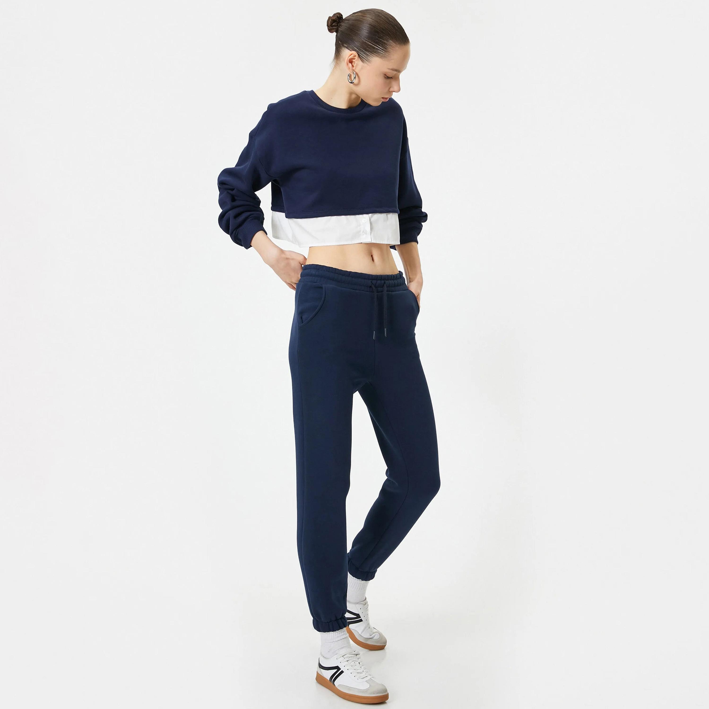KOTON Blue Plain Elasticated Waist Women's Joggers-women-clothing-bottoms-joggers-image-2
