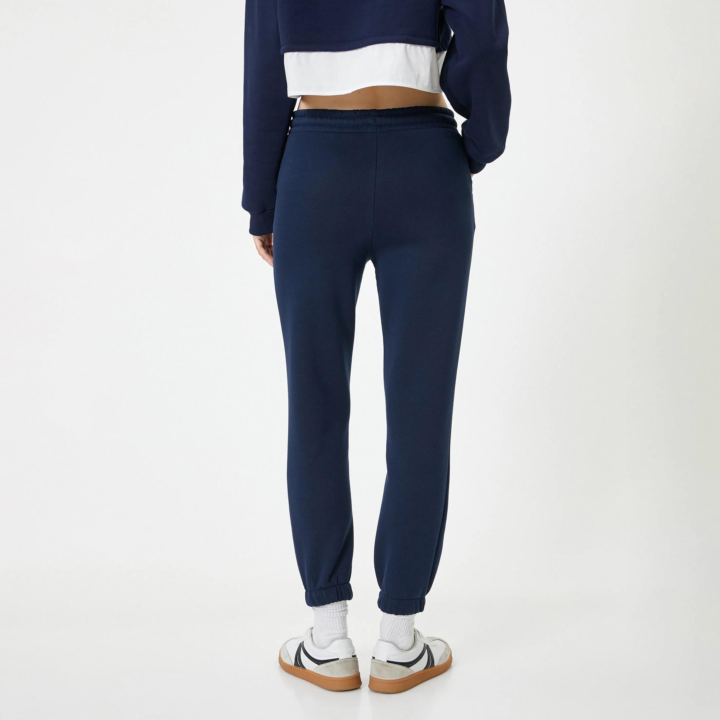 KOTON Blue Plain Elasticated Waist Women's Joggers-women-clothing-bottoms-joggers-image-3