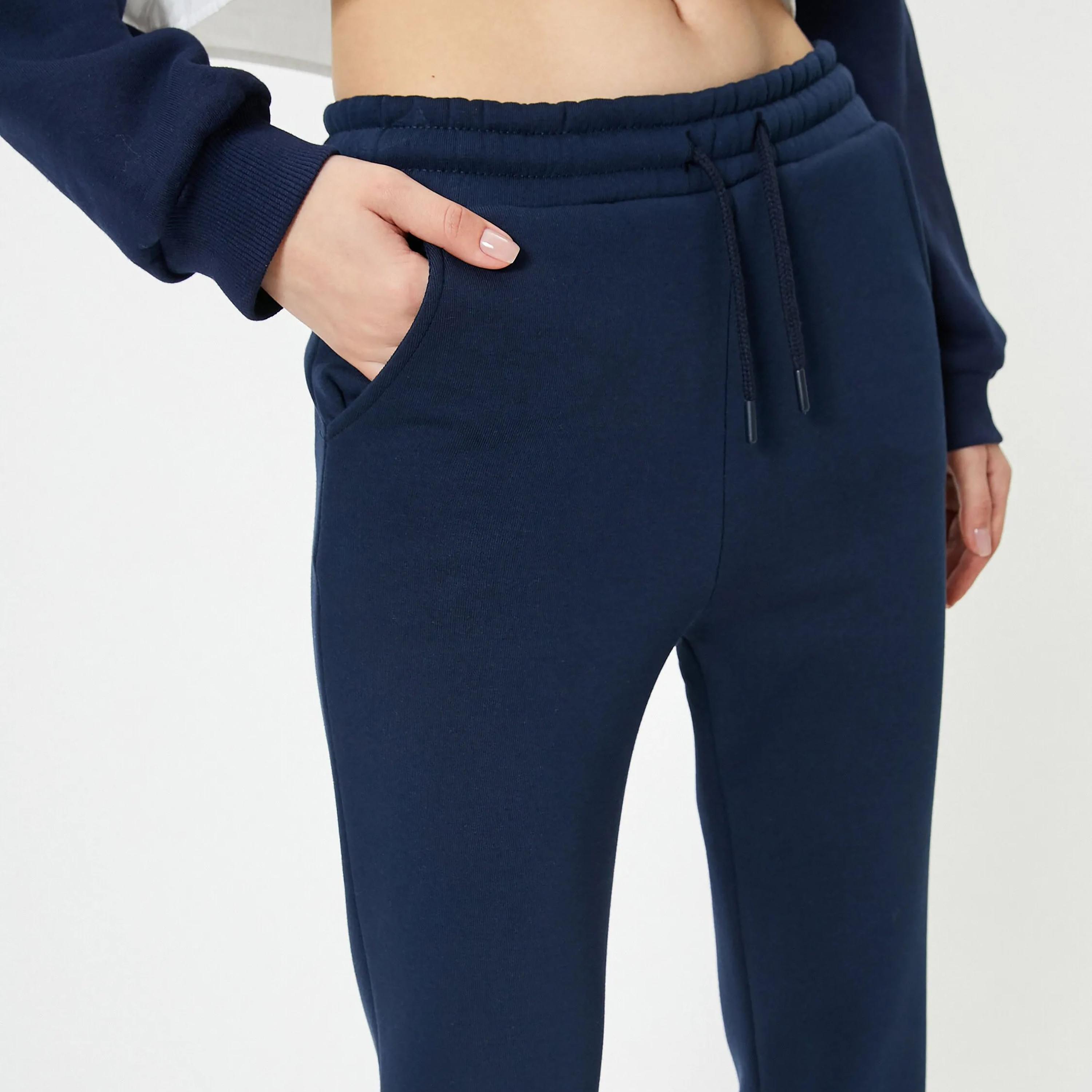 KOTON Blue Plain Elasticated Waist Women's Joggers-women-clothing-bottoms-joggers-image-4