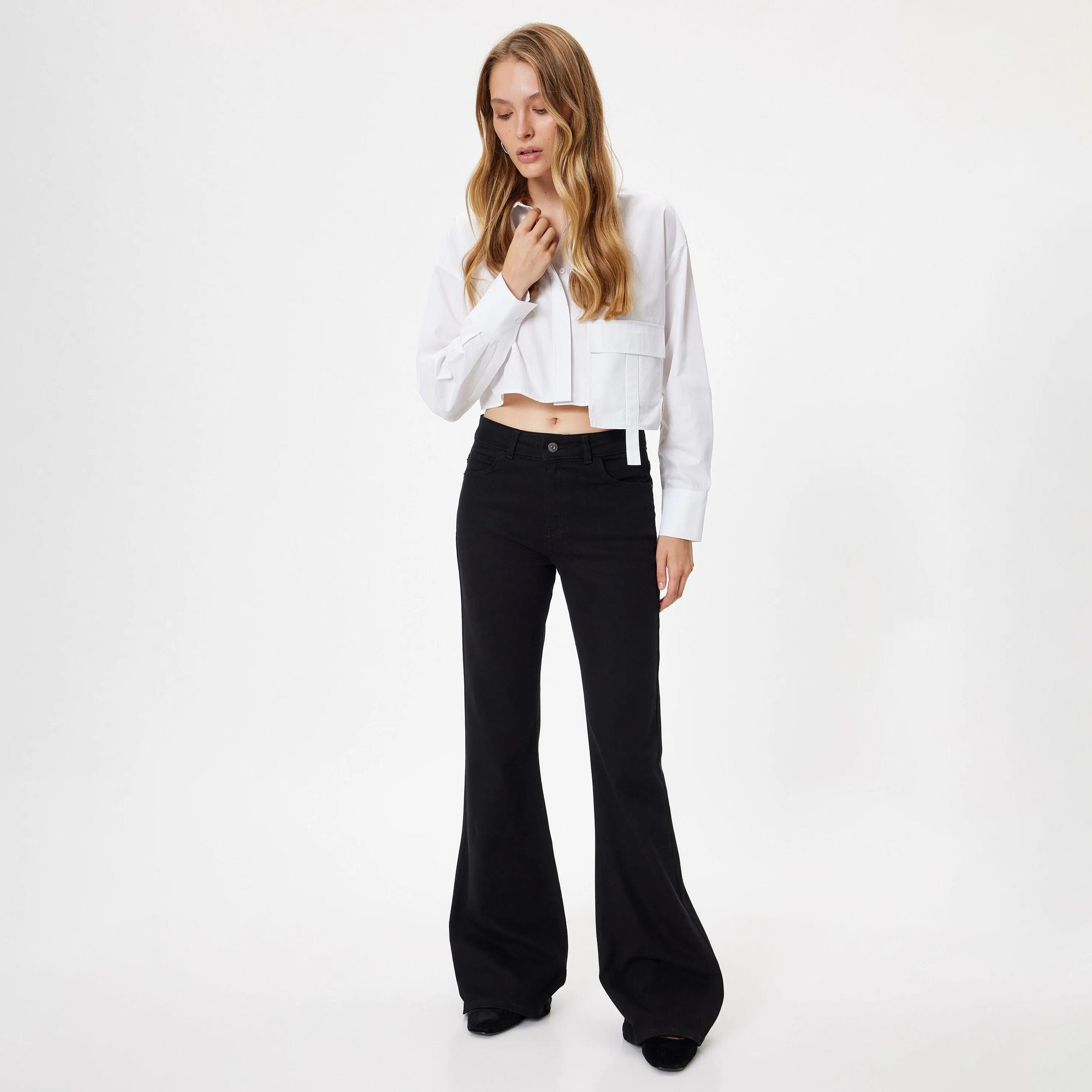 KOTON Flare Fit Plain High-Rise Women's Jeans-women-clothing-bottoms-jeans-image-2