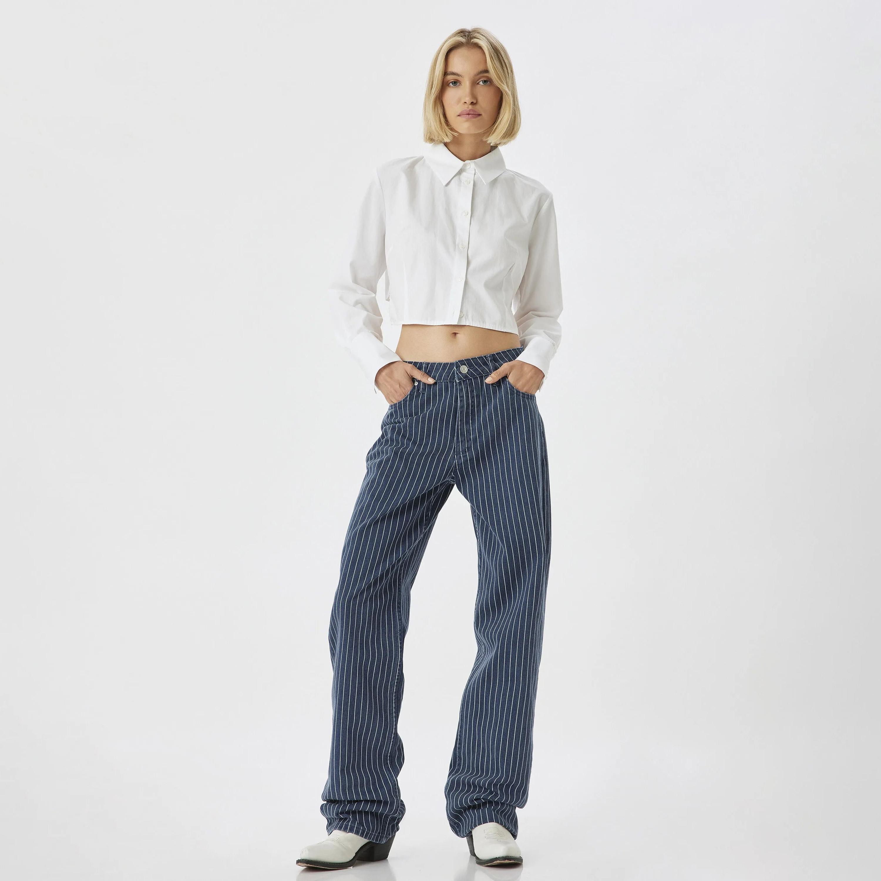 KOTON Straight Fit Striped High-Rise Women's Jeans-women-clothing-bottoms-jeans-image-2