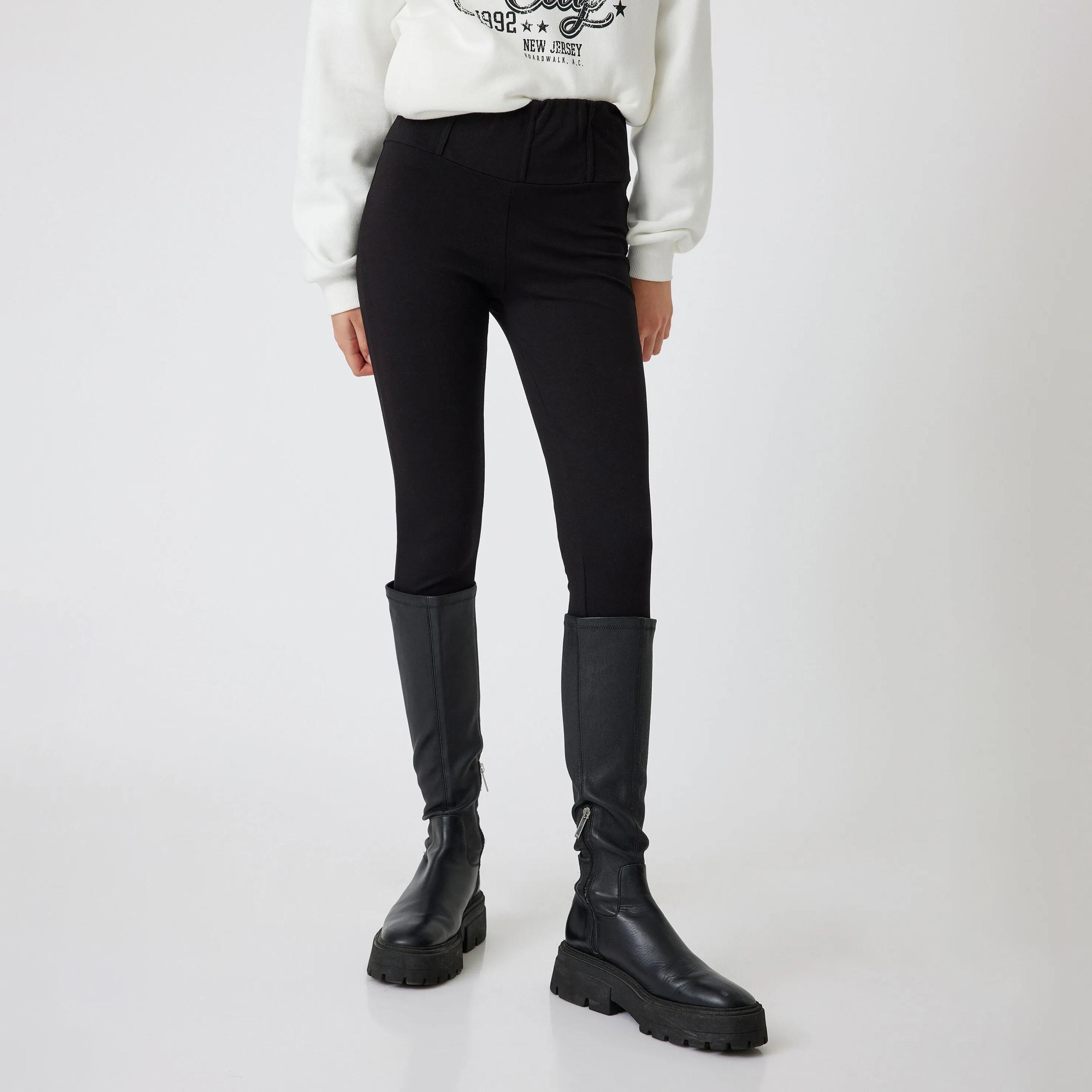 KOTON Black Elasticated Waist Women's Leggings-women-clothing-bottoms-leggings-image-1