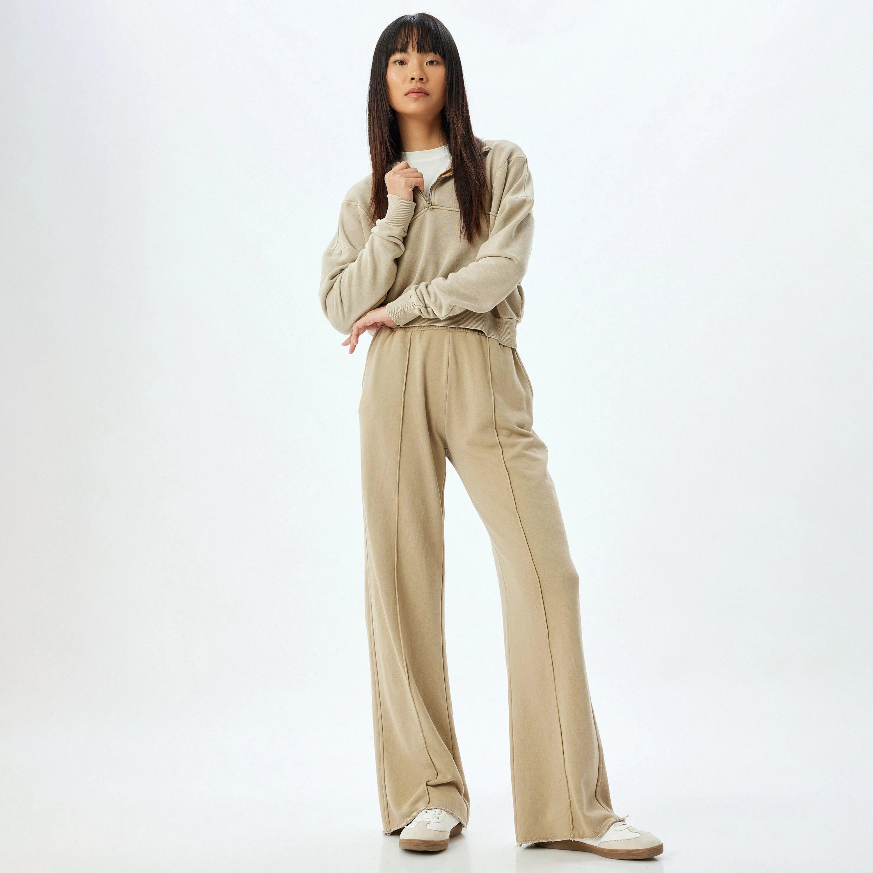 KOTON Beige Elasticated Waist Women's Sweat Pants-women-clothing-bottoms-joggers-image-2
