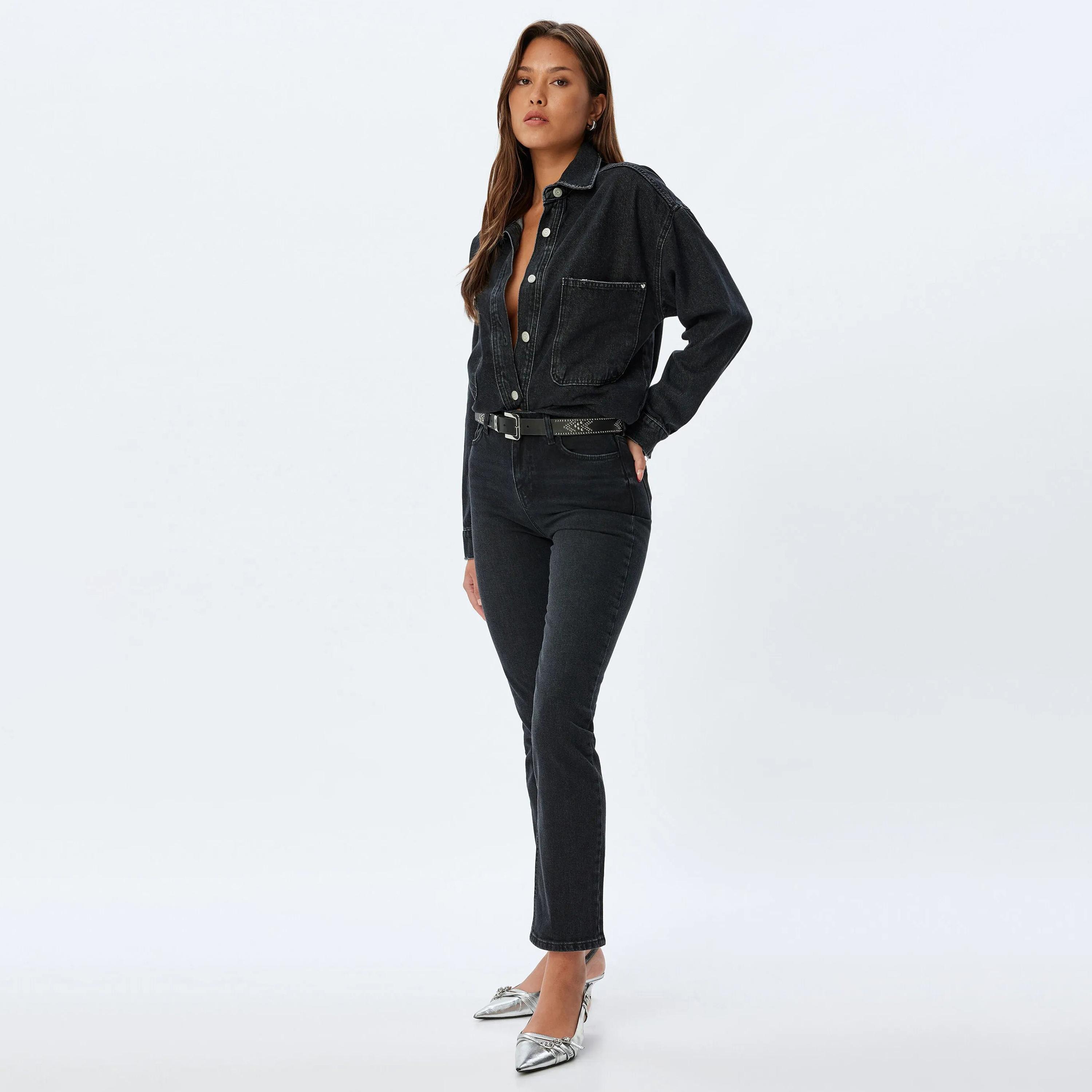 KOTON Straight Fit Plain High-Rise Women's Jeans-women-clothing-bottoms-jeans-image-2