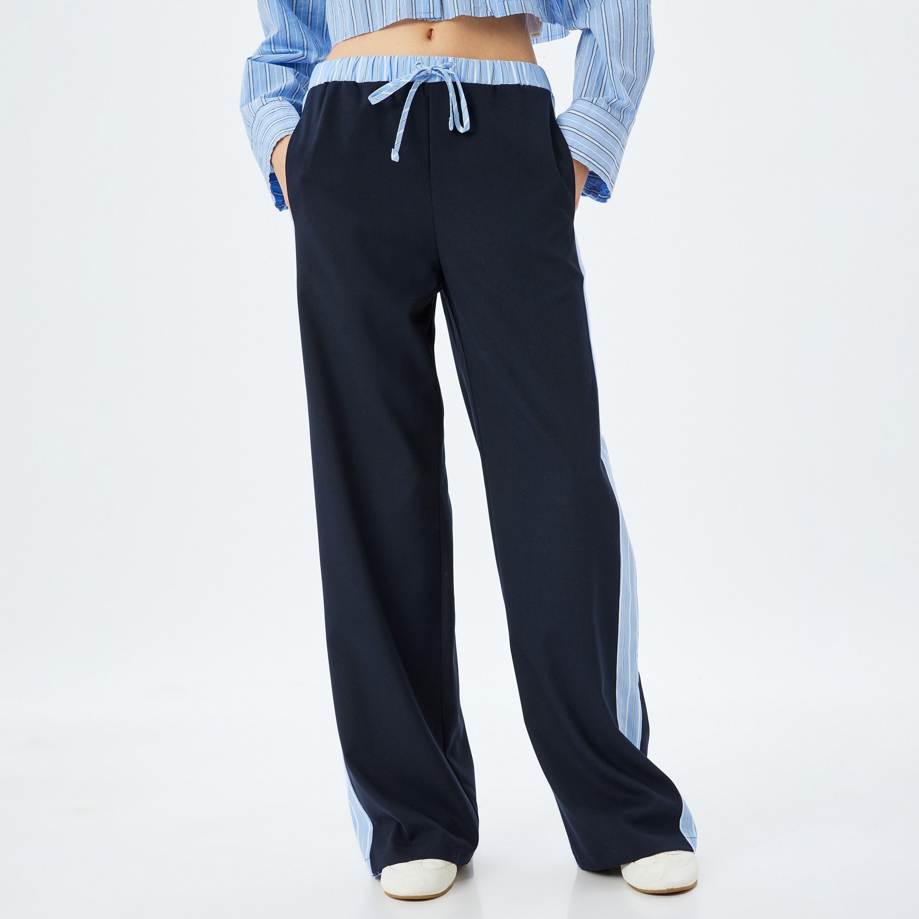 بنطلون نسائي سادة برباط سحب من كوتون-women-clothing-bottoms-trousers-image-1