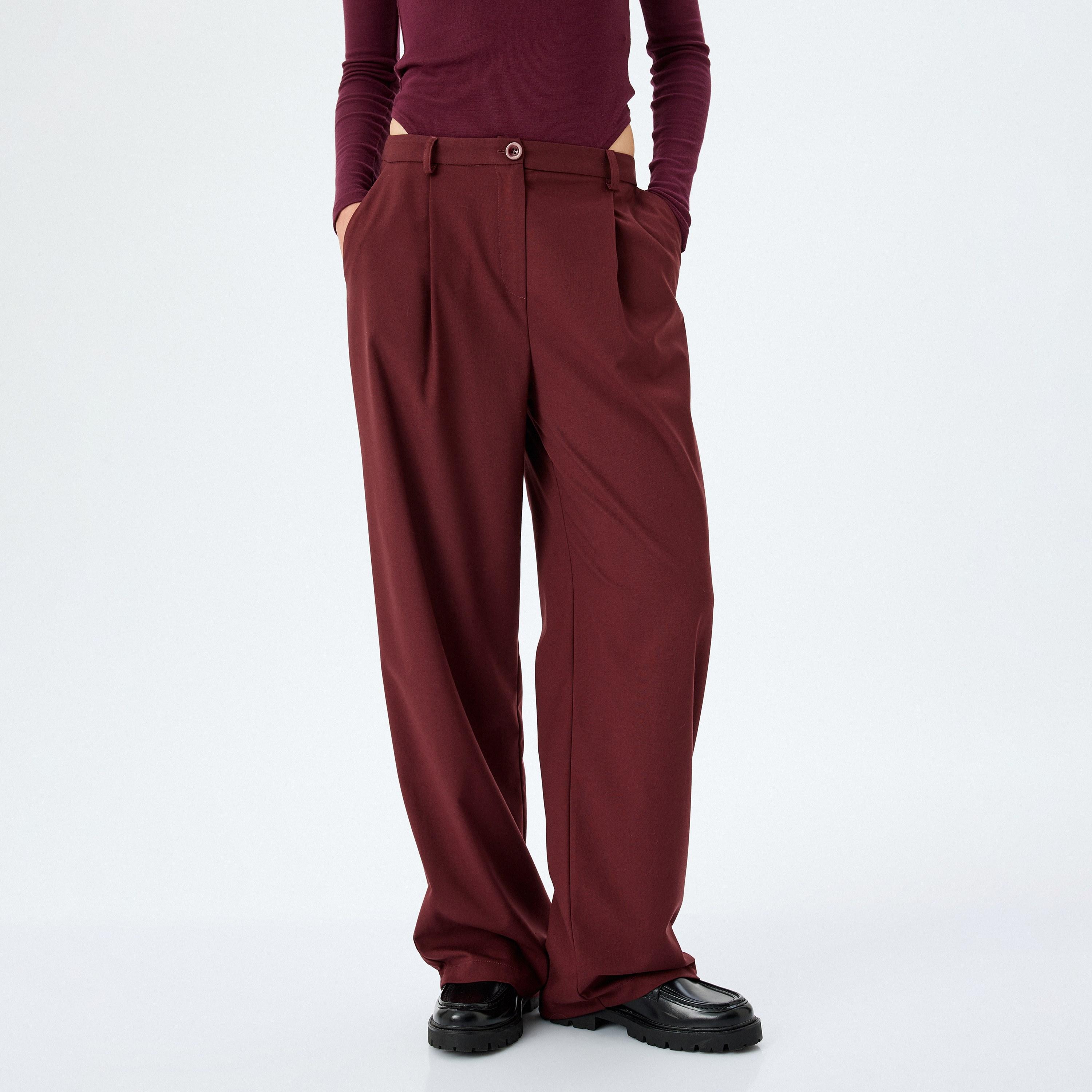 بنطلون نسائي سادة بأزرار وسحاب للإغلاق من كوتون-women-clothing-bottoms-trousers-image-1