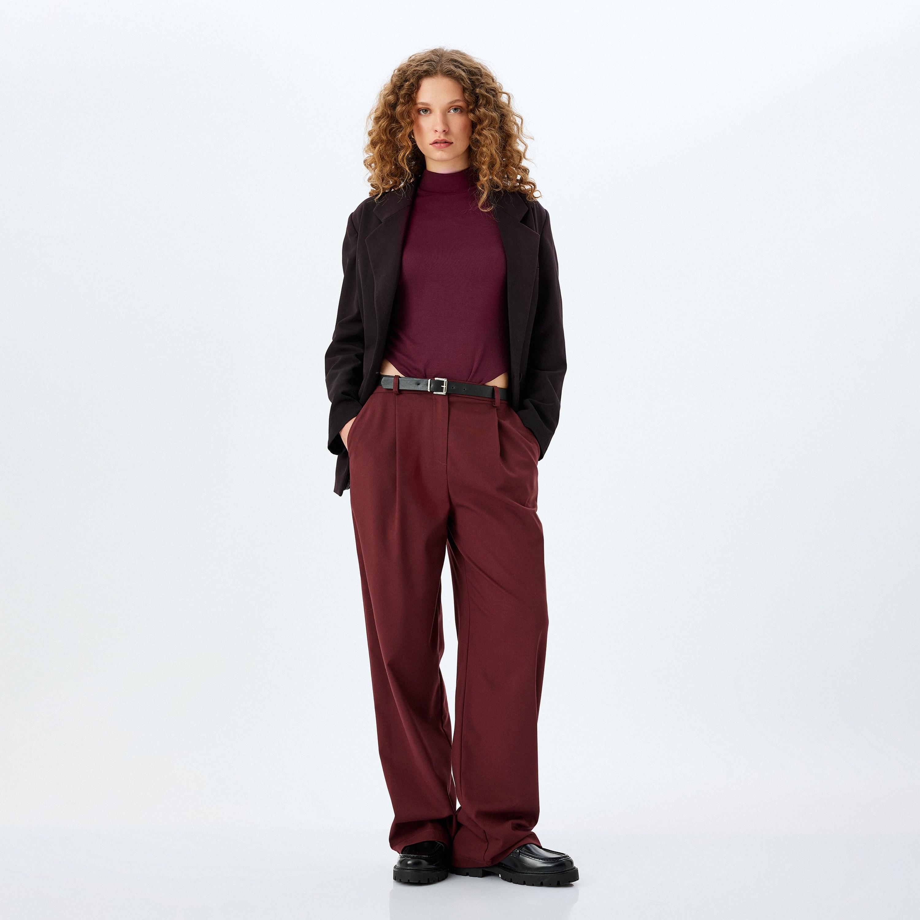 بنطلون نسائي سادة بأزرار وسحاب للإغلاق من كوتون-women-clothing-bottoms-trousers-image-2