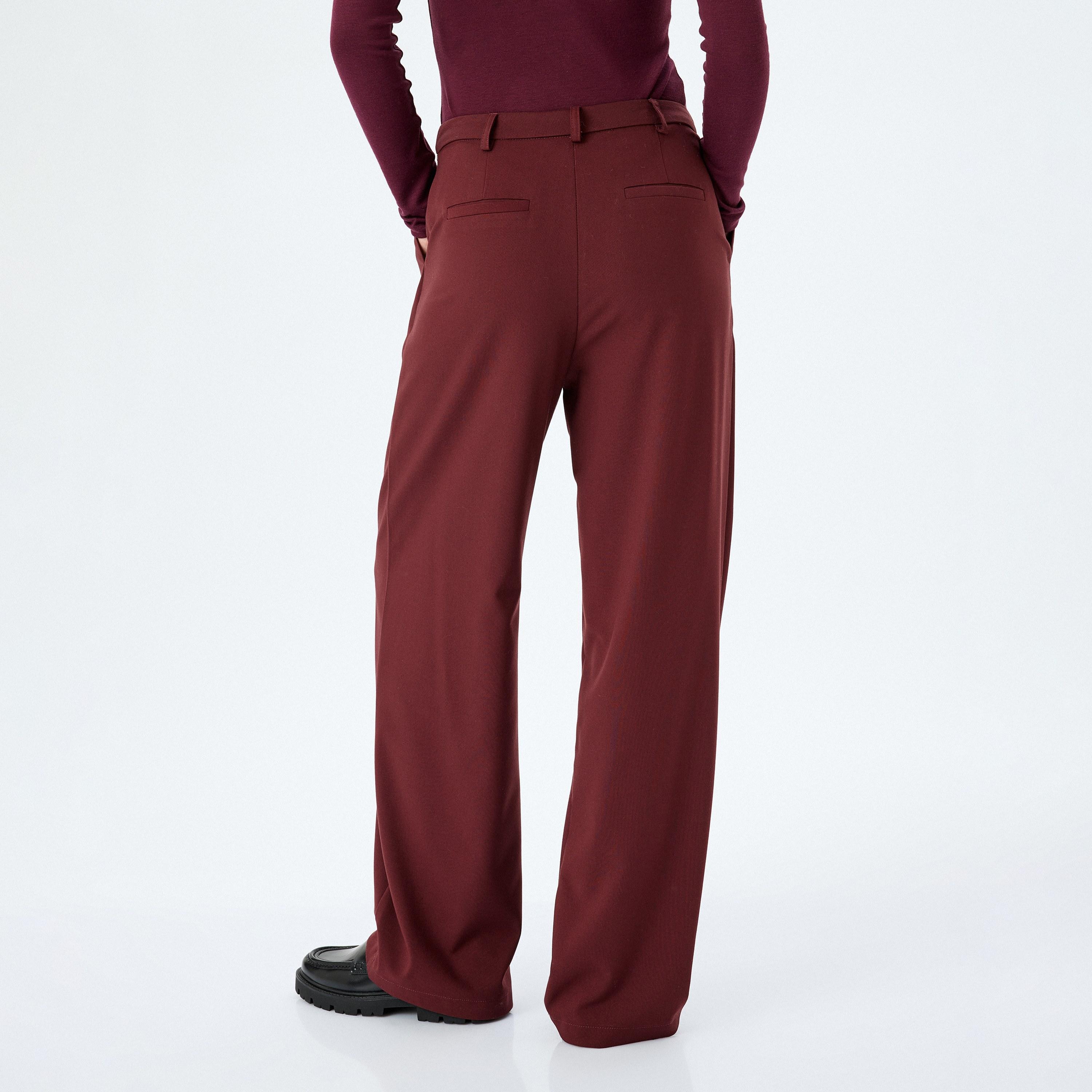 بنطلون نسائي سادة بأزرار وسحاب للإغلاق من كوتون-women-clothing-bottoms-trousers-image-3