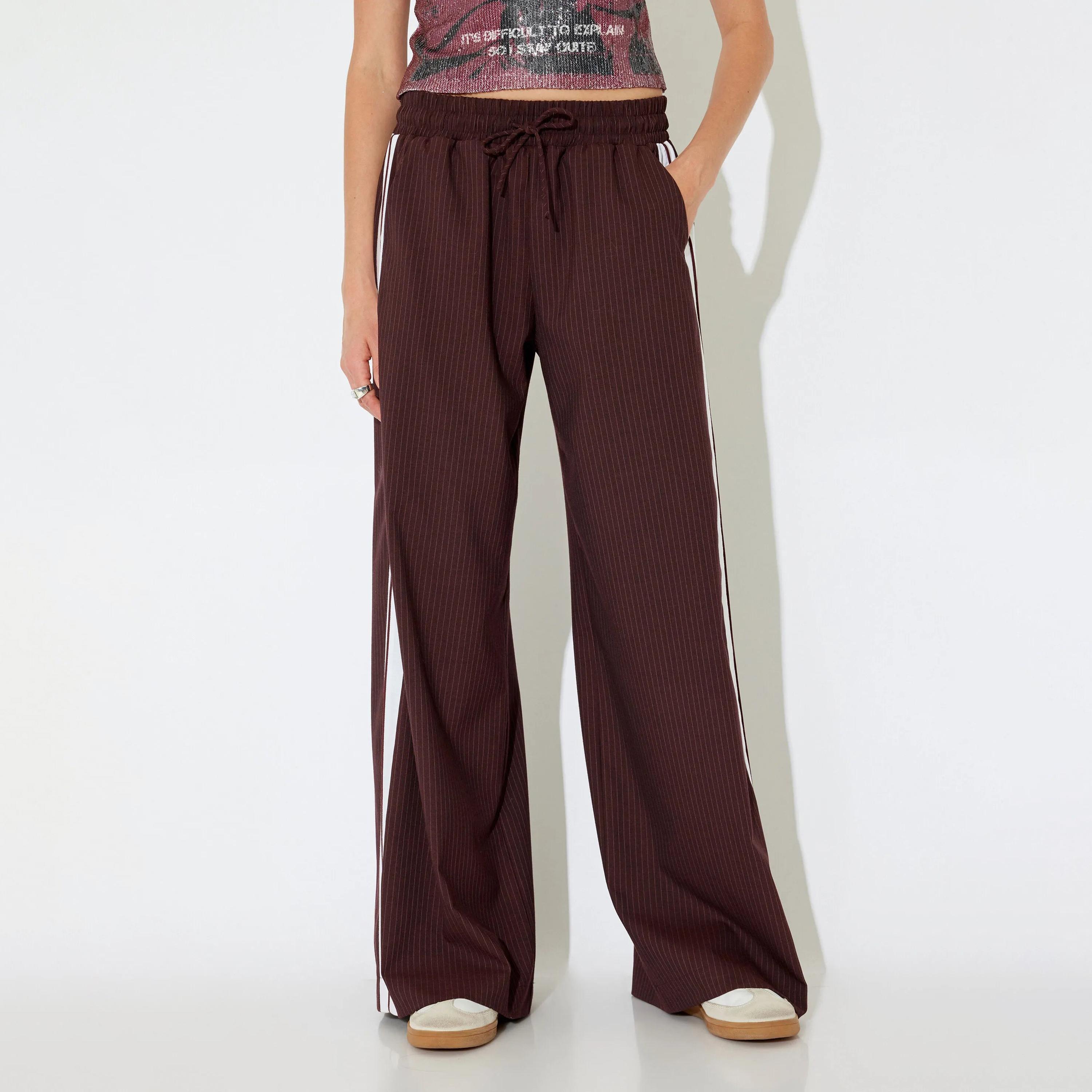 KOTON Red Striped Elasticated Waist Women's Trousers-women-clothing-bottoms-joggers-image-1