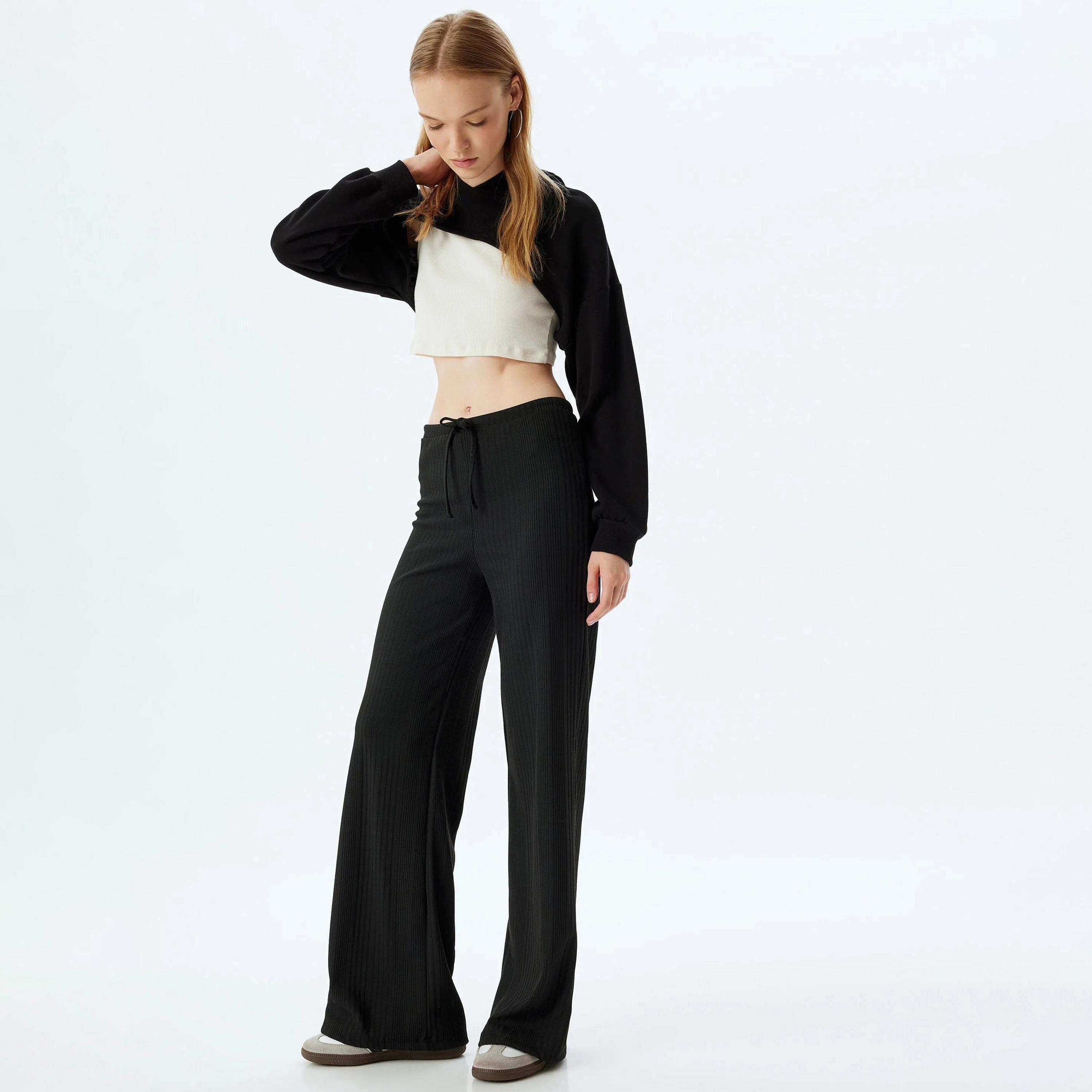 بنطلون نسائي أسود برباط خصر من كوتون-women-clothing-bottoms-trousers-image-2