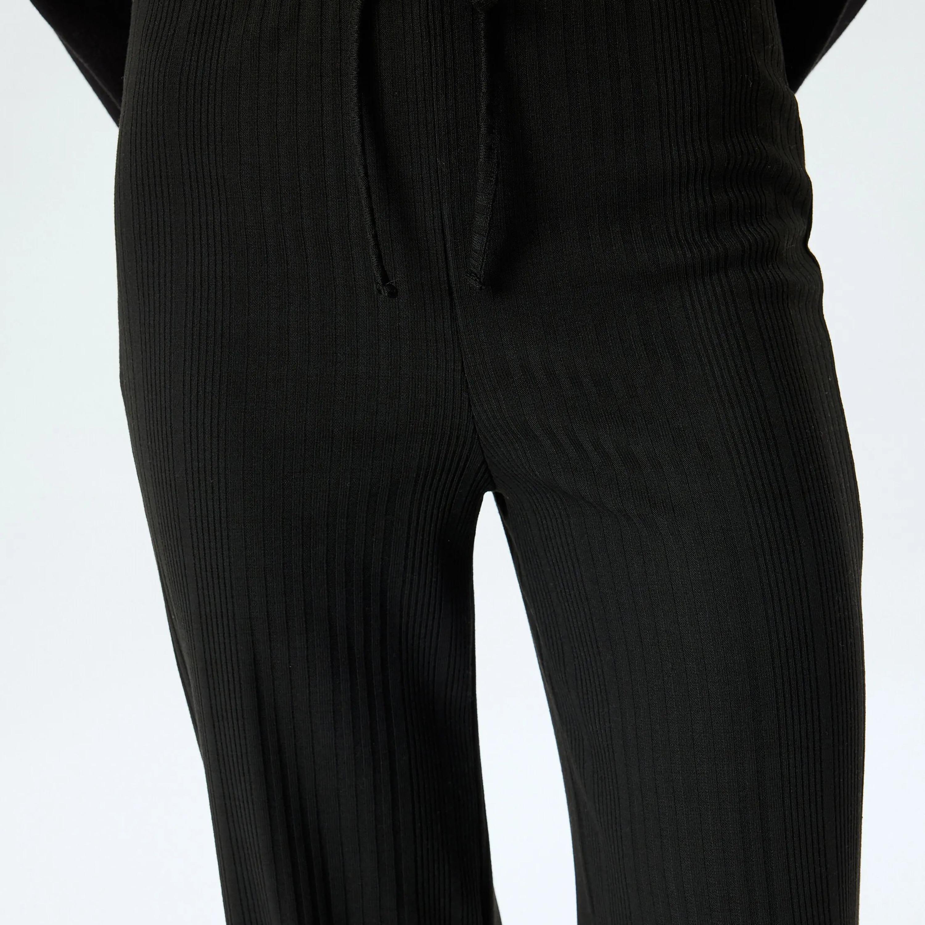 بنطلون نسائي أسود برباط خصر من كوتون-women-clothing-bottoms-trousers-image-4