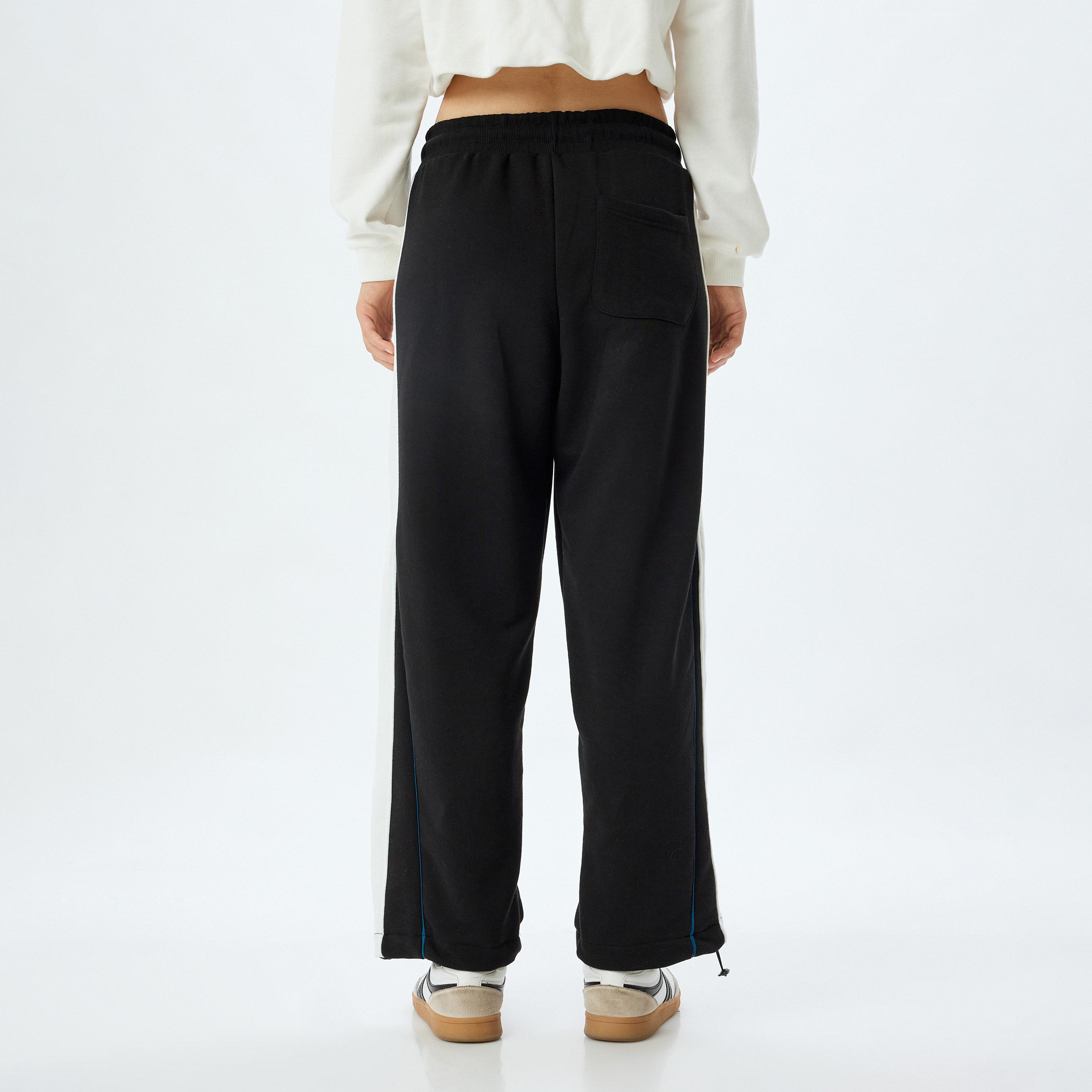 KOTON Black Color-Blocked Drawstring Waist Straight Women's Sweatpants-women-clothing-bottoms-joggers-image-4