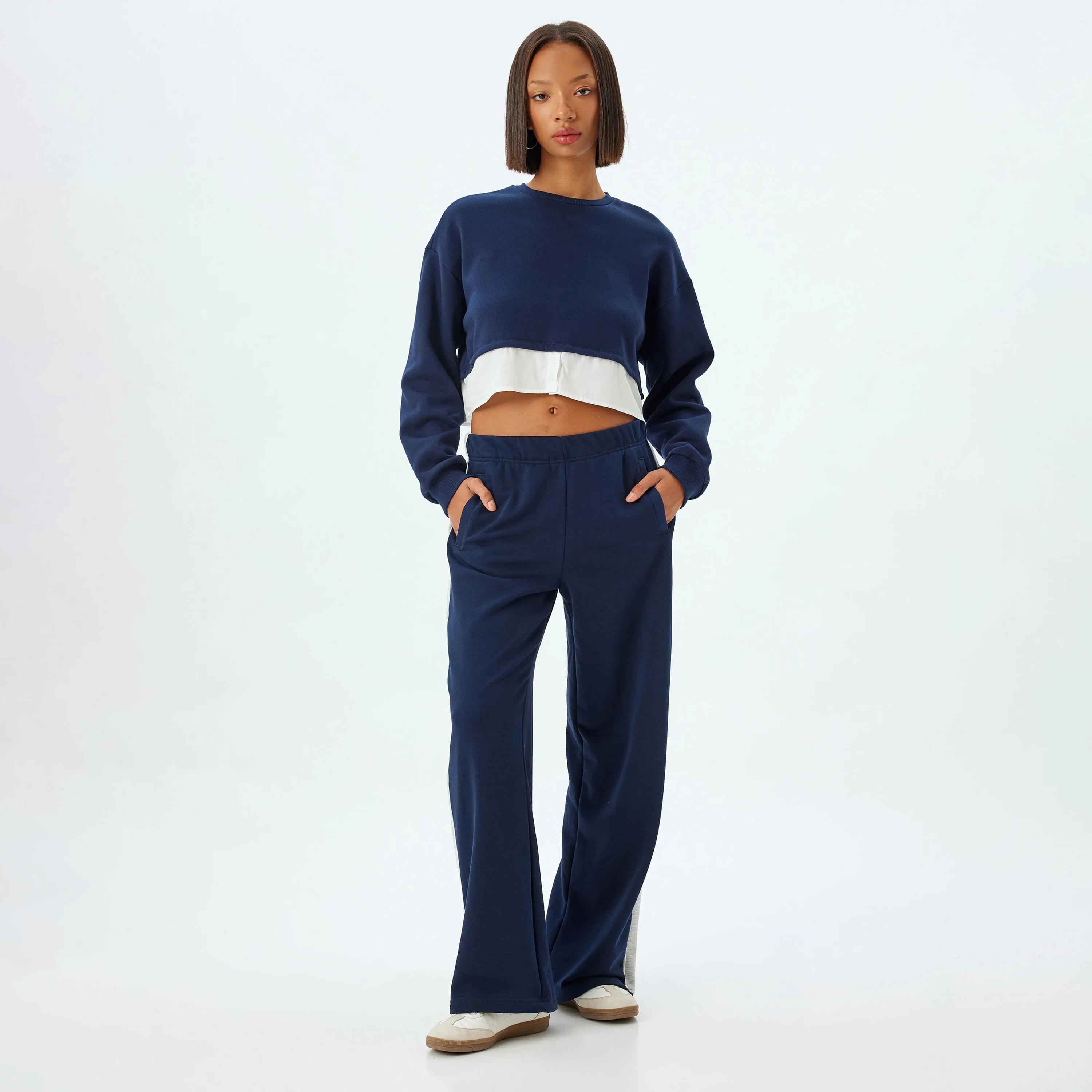 بنطلون رياضي نسائي أزرق بخصر مطاطي من كوتون-women-clothing-bottoms-joggers-image-2