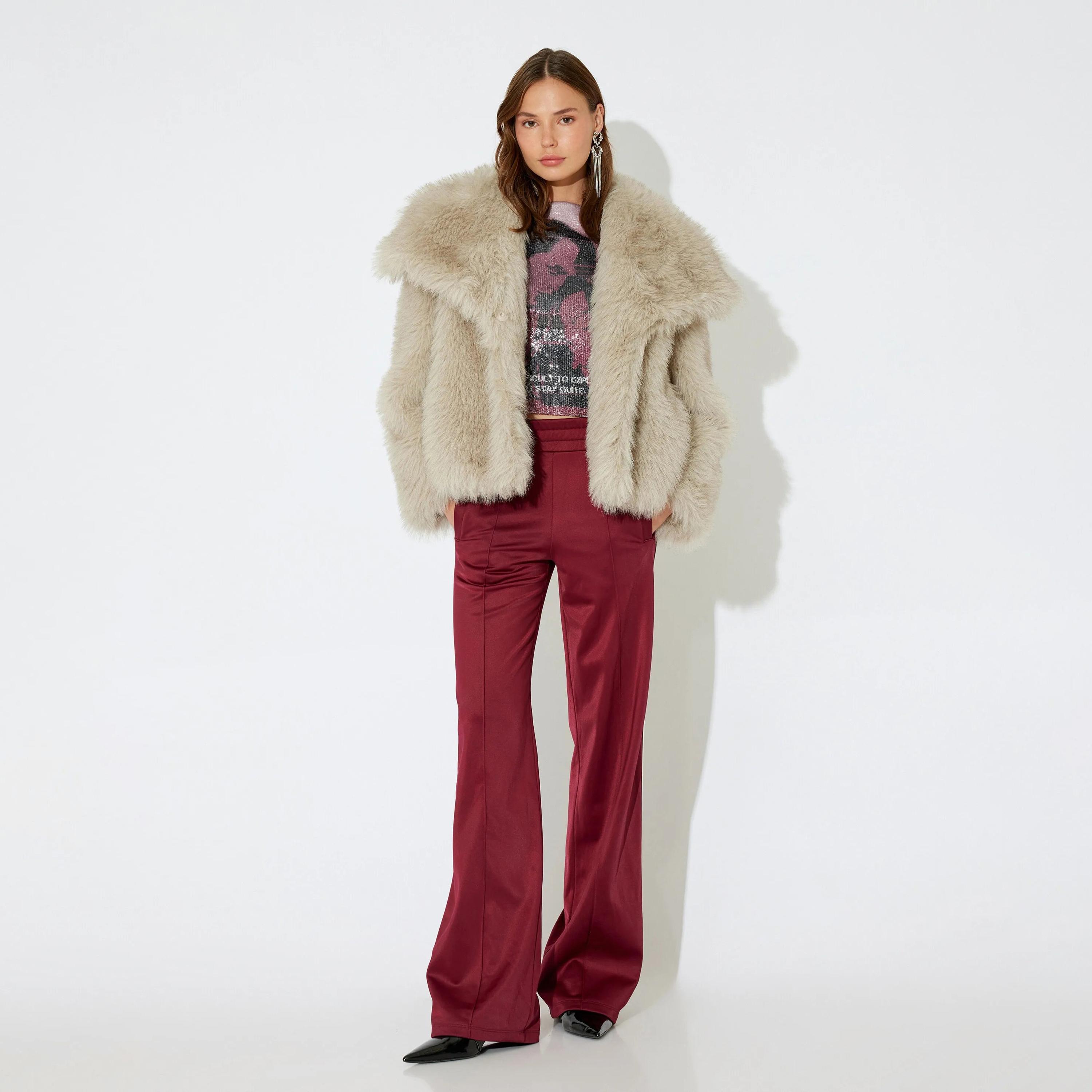 KOTON Red Elasticated Waist Wide Leg Women's Sweat Pants-women-clothing-bottoms-joggers-image-2