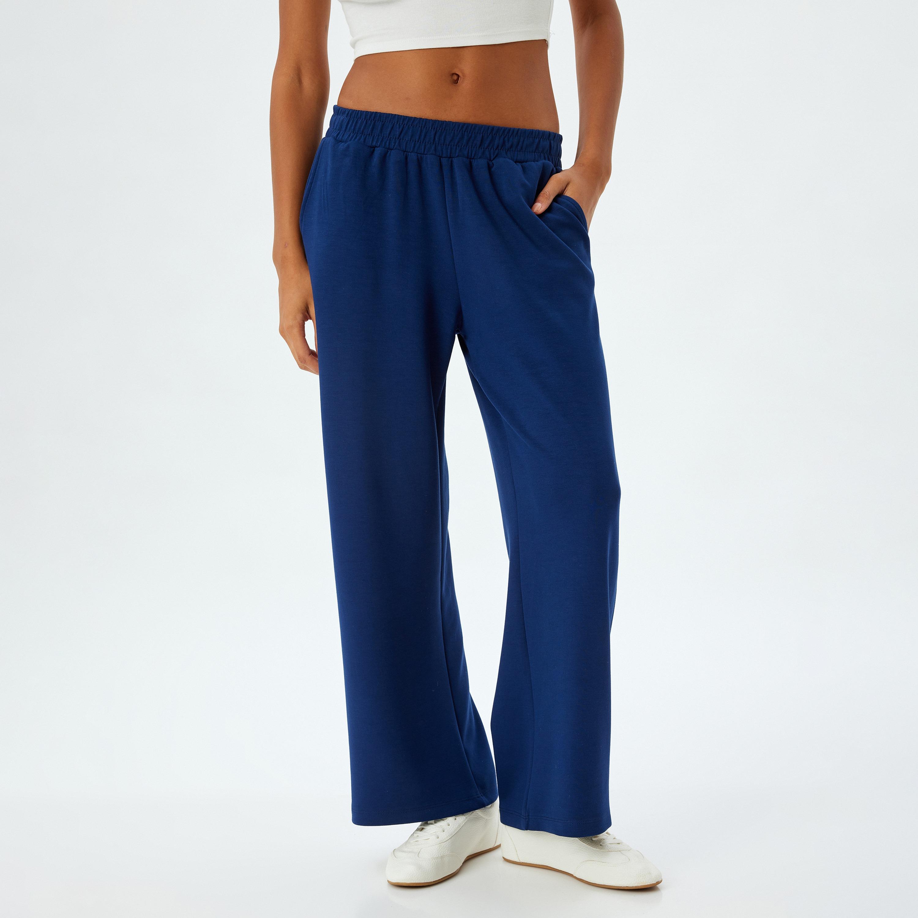 سروال رياضي نسائي سادة بخصر مطاطي من كوتون-women-clothing-bottoms-joggers-image-1