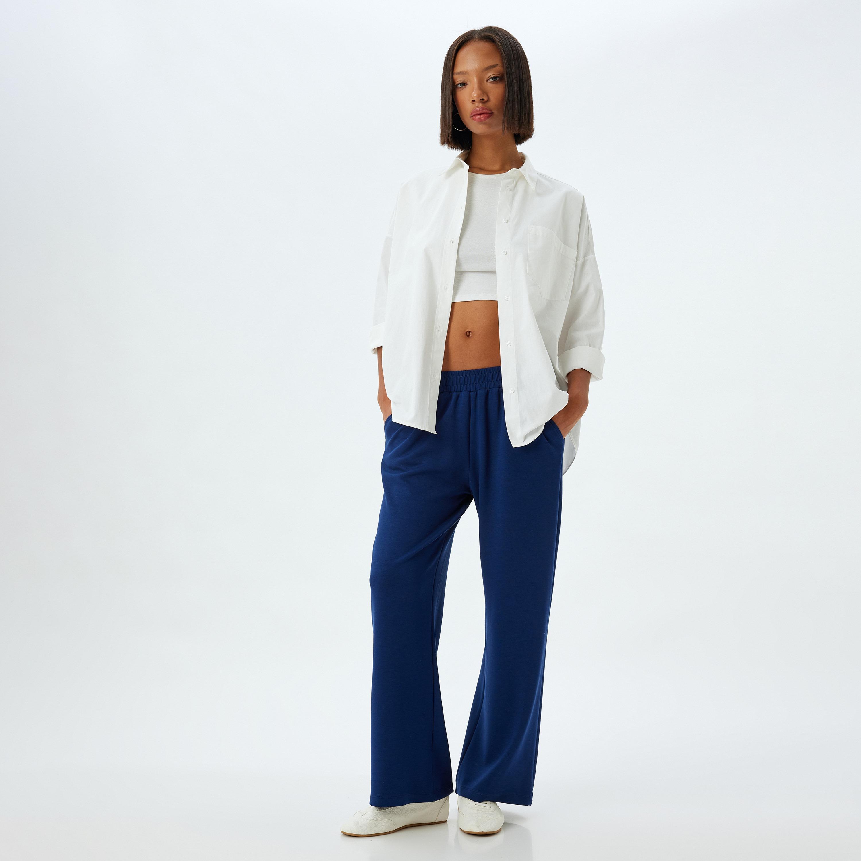 سروال رياضي نسائي سادة بخصر مطاطي من كوتون-women-clothing-bottoms-joggers-image-2