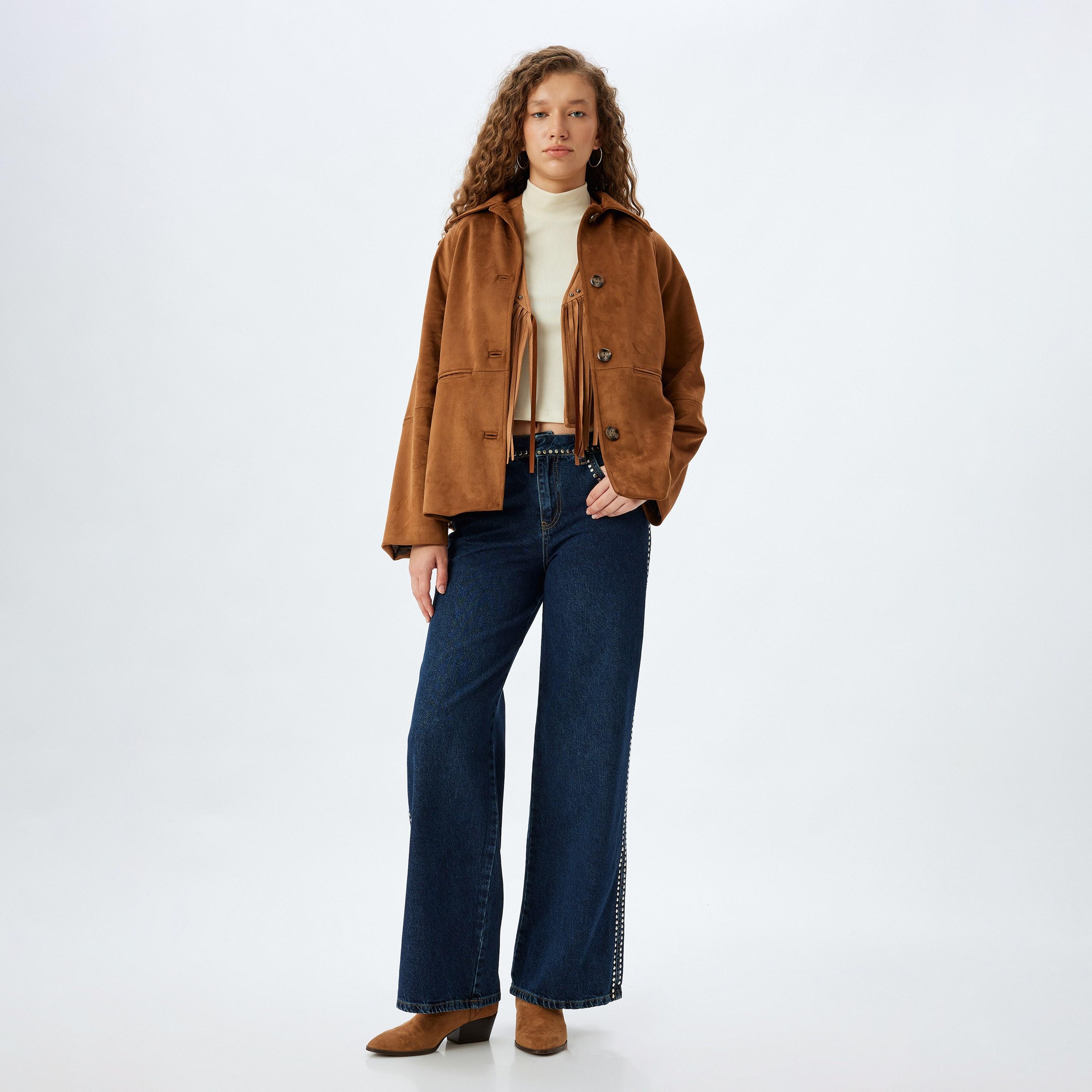 جينز نسائي بقصة أرجل واسعة ومظهر مغسول وخصر متوسط الارتفاع من كوتون-women-clothing-bottoms-jeans-image-2