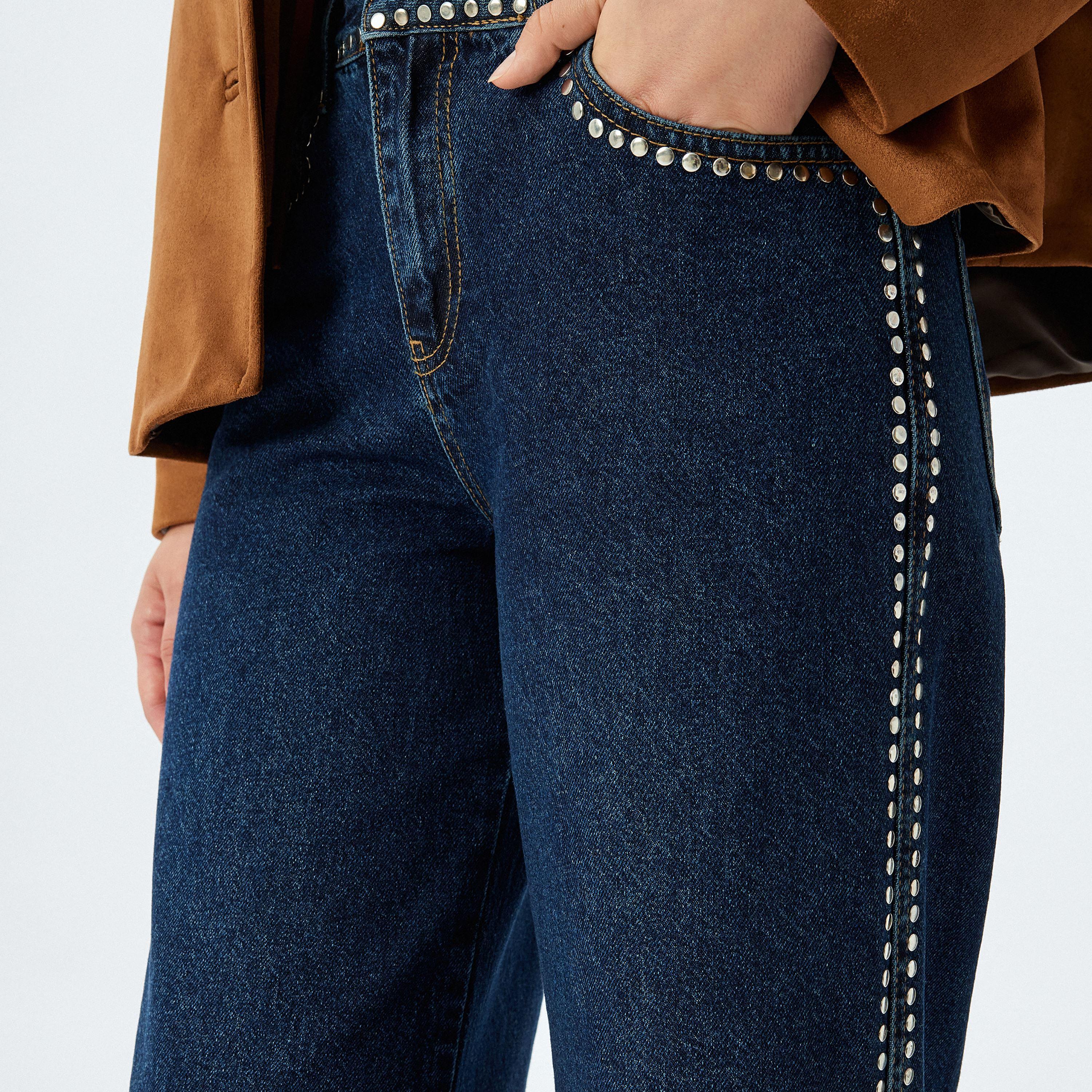 جينز نسائي بقصة أرجل واسعة ومظهر مغسول وخصر متوسط الارتفاع من كوتون-women-clothing-bottoms-jeans-image-5