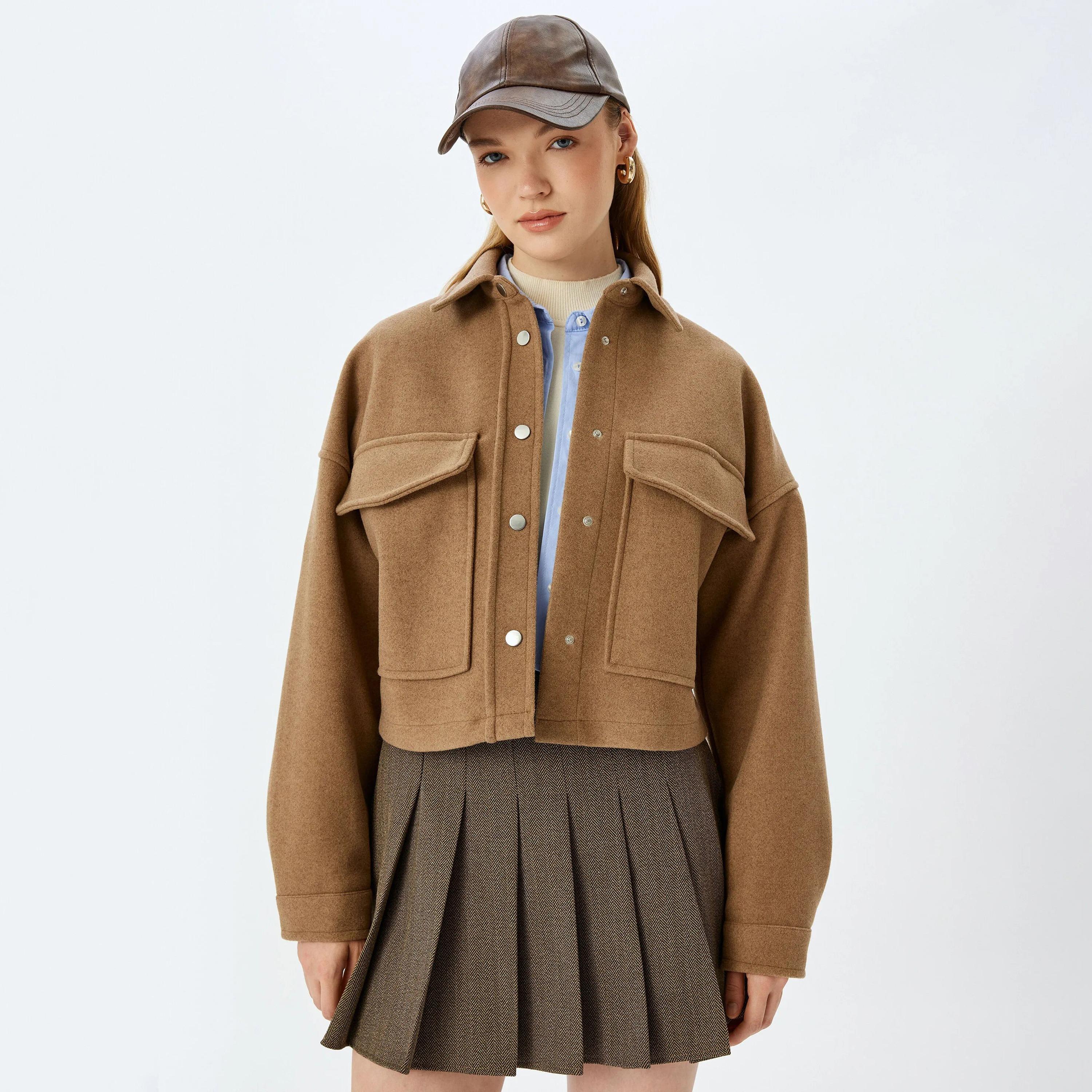 KOTON Brown Collared Women's Jacket-women-winterwear-coatsandjackets-jackets-image-1