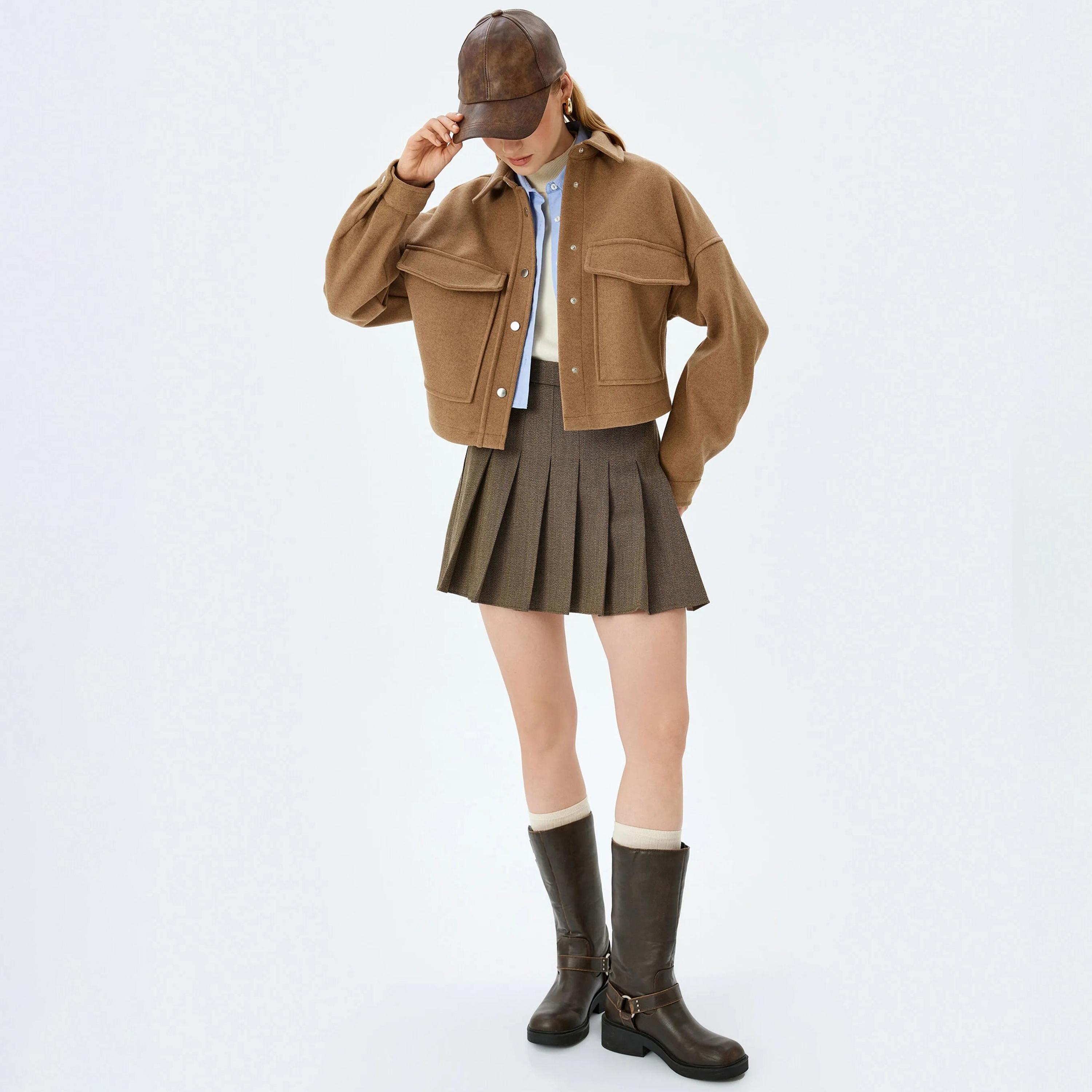 KOTON Brown Collared Women's Jacket-women-winterwear-coatsandjackets-jackets-image-2