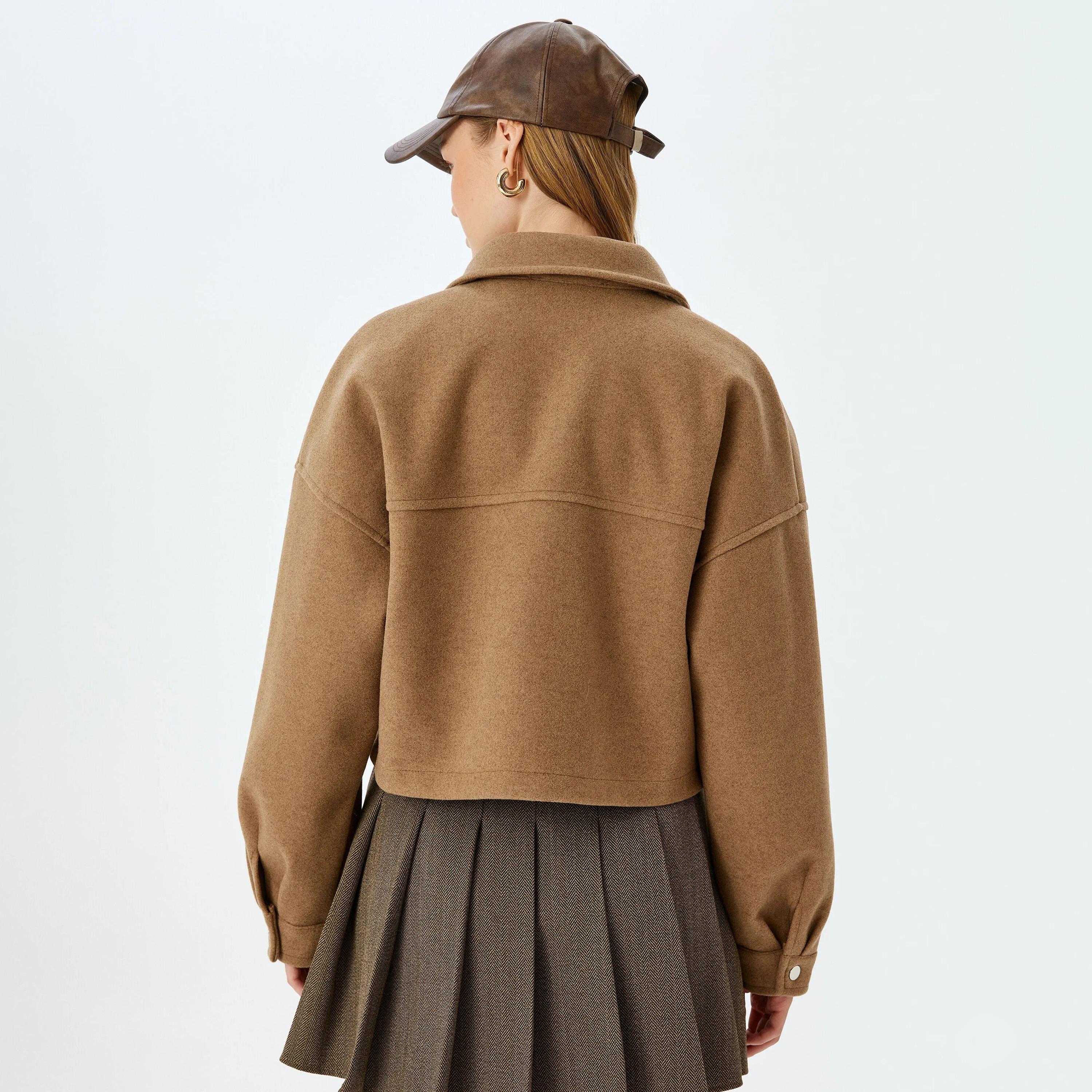 KOTON Brown Collared Women's Jacket-women-winterwear-coatsandjackets-jackets-image-3