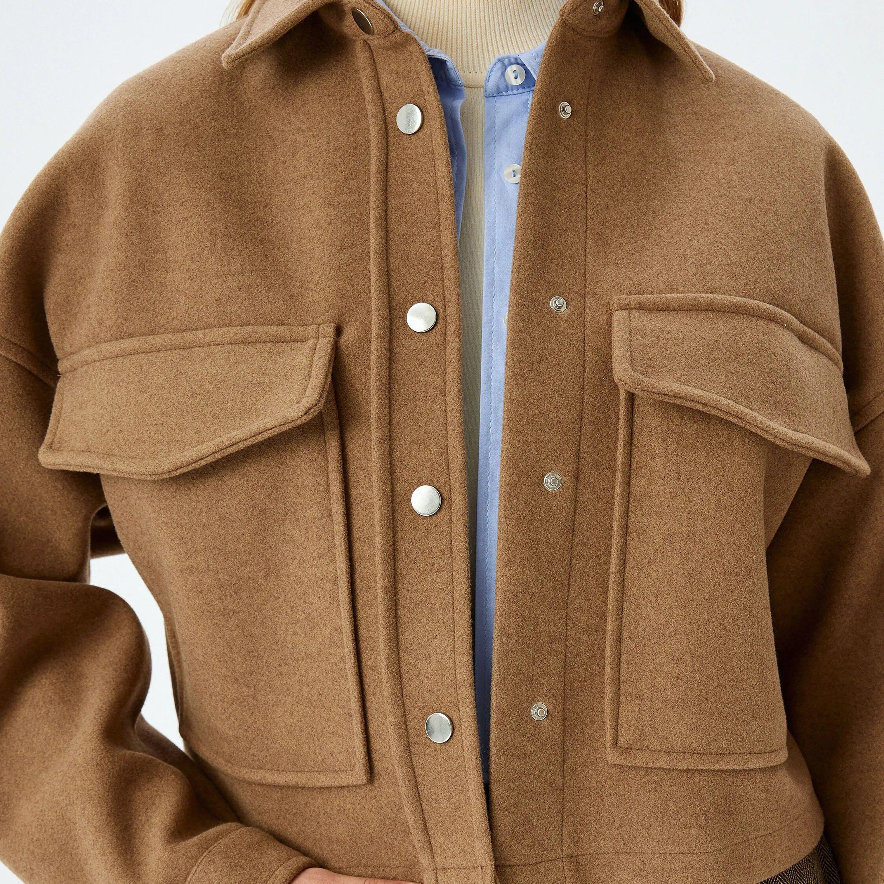 KOTON Brown Collared Women's Jacket-women-winterwear-coatsandjackets-jackets-image-4