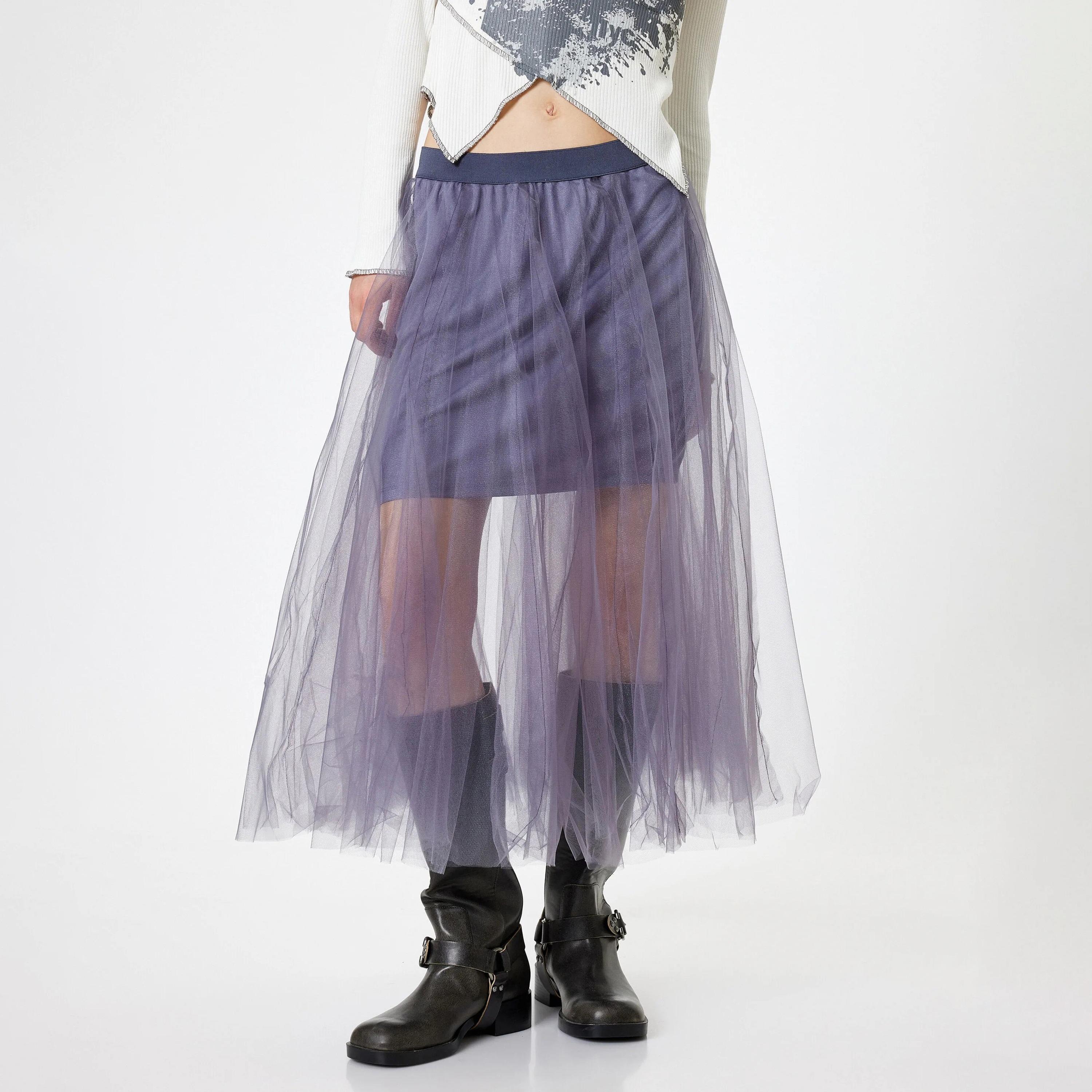 KOTON Purple Sheer Elasticated Waist Women's Skirt-women-clothing-bottoms-skirts-image-1