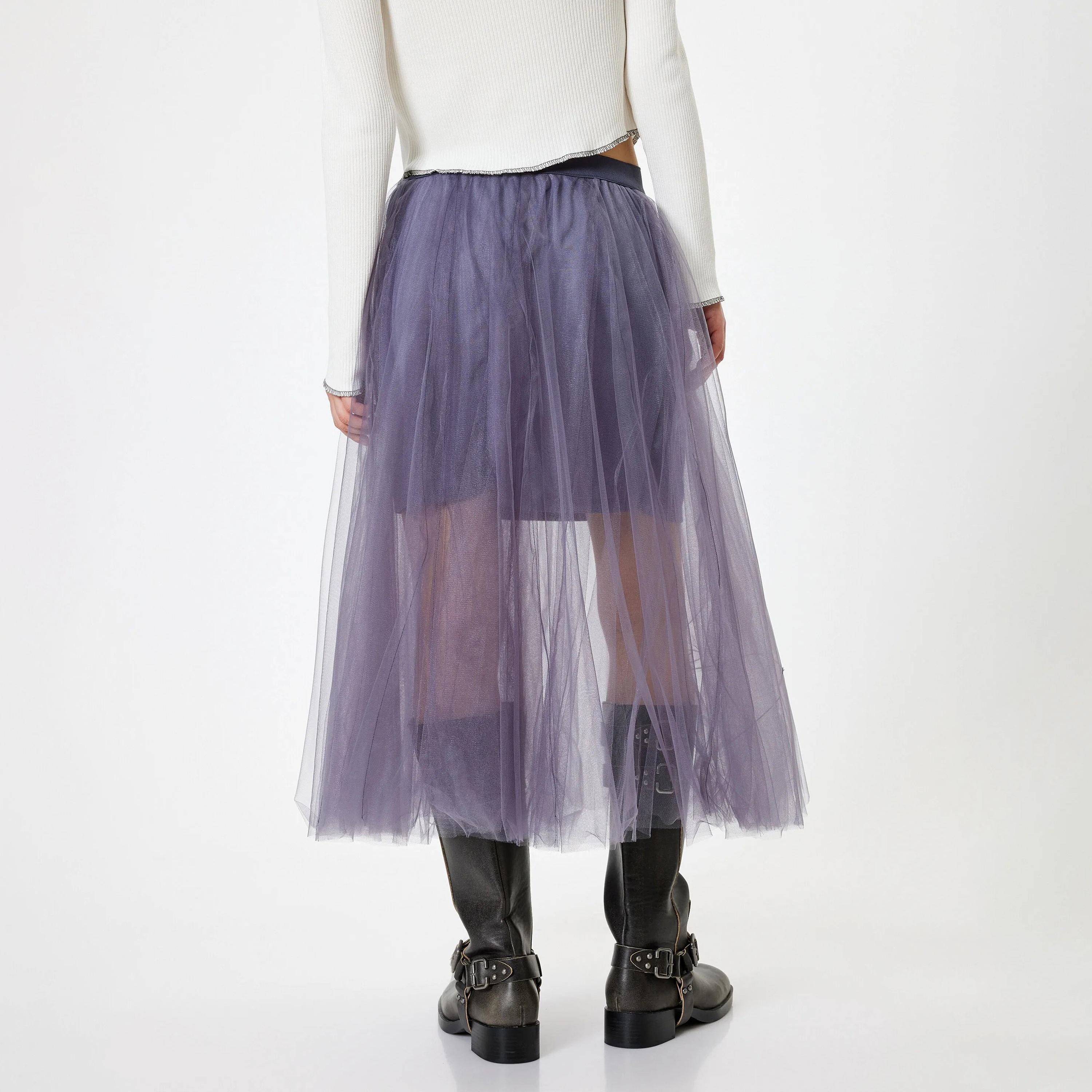 KOTON Purple Sheer Elasticated Waist Women's Skirt-women-clothing-bottoms-skirts-image-3