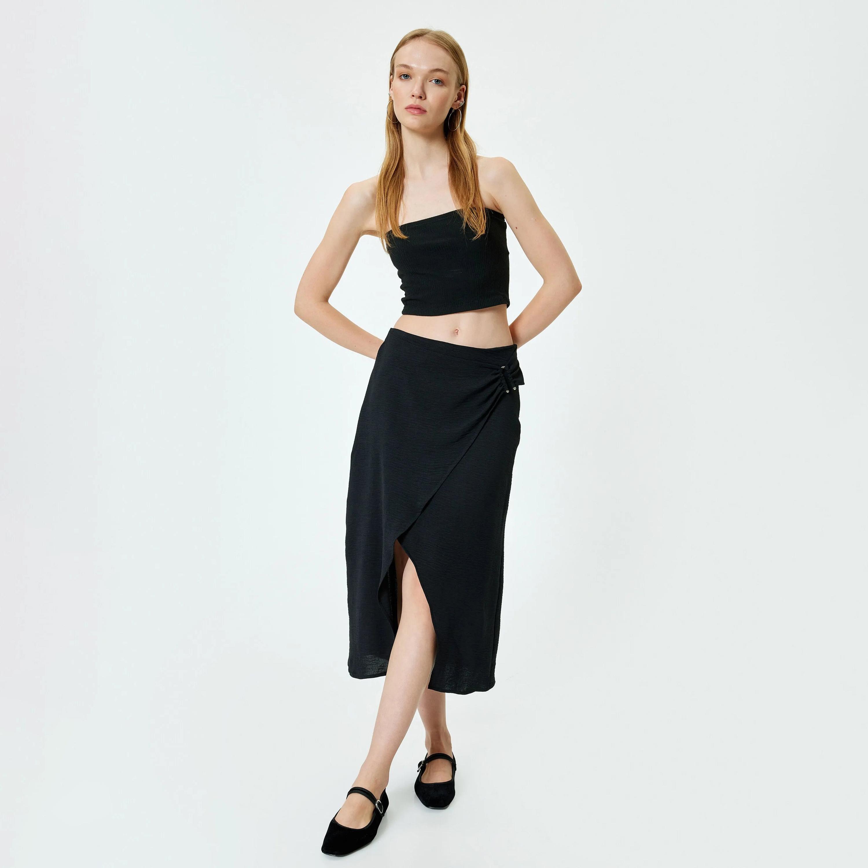 تنورة نسائية سوداء منقوش بسحاب مخفي من كوتون-women-clothing-bottoms-skirts-image-2