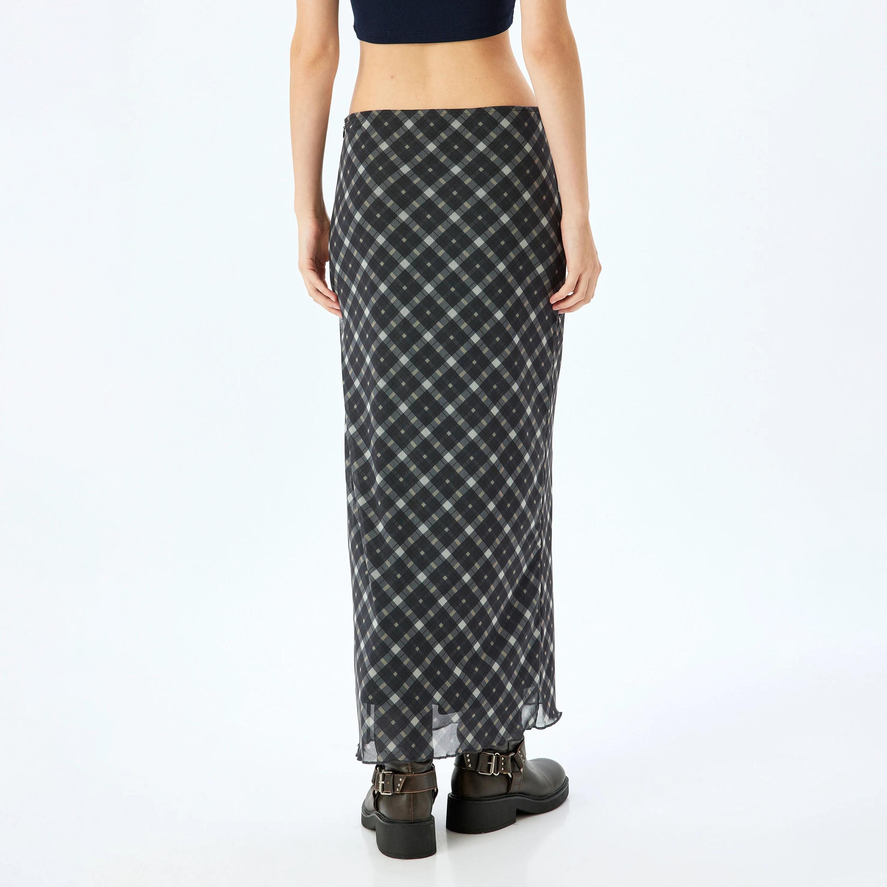 KOTON Black Checked Concealed Zip Women's Skirt-women-clothing-bottoms-skirts-image-3