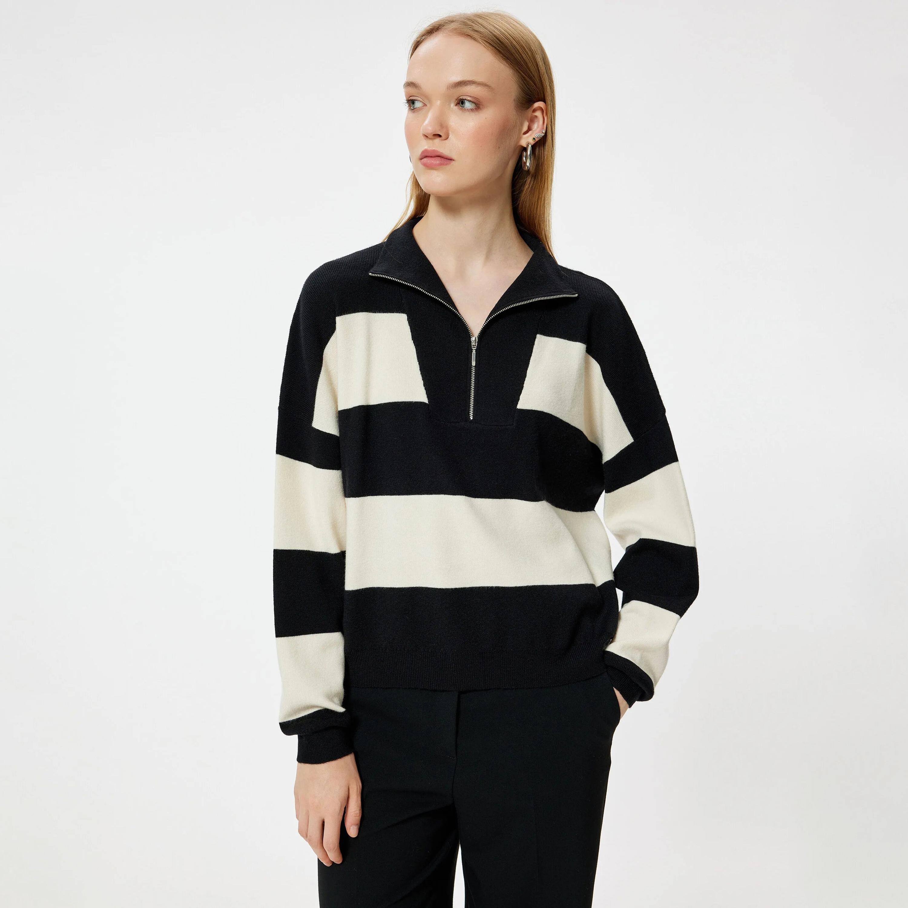 KOTON Striped High Neck Women's Sweater-women-clothing-cardigansandjumpers-jumpers-image-1