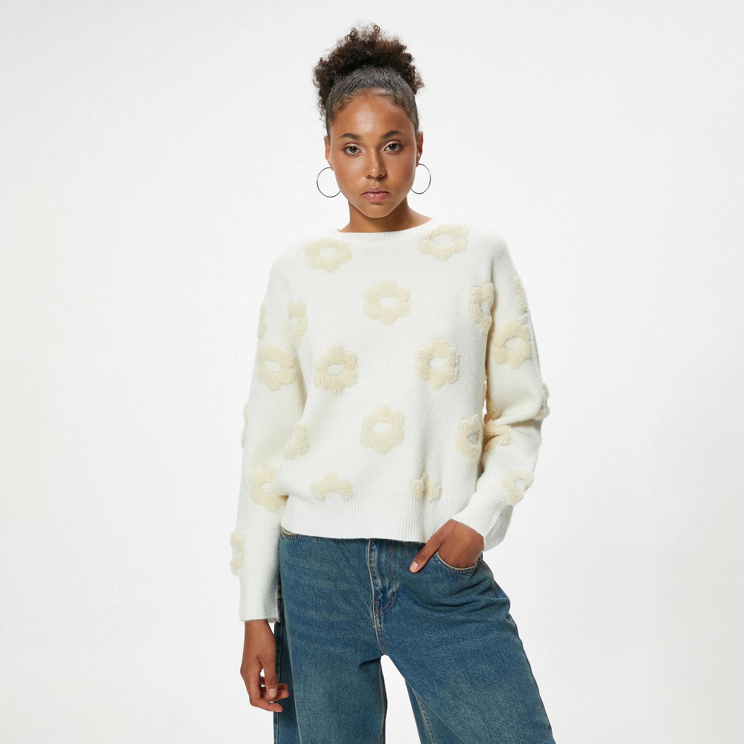 KOTON White Textured Dropped Sleeves Women's Sweater-women-clothing-cardigansandjumpers-jumpers-image-1