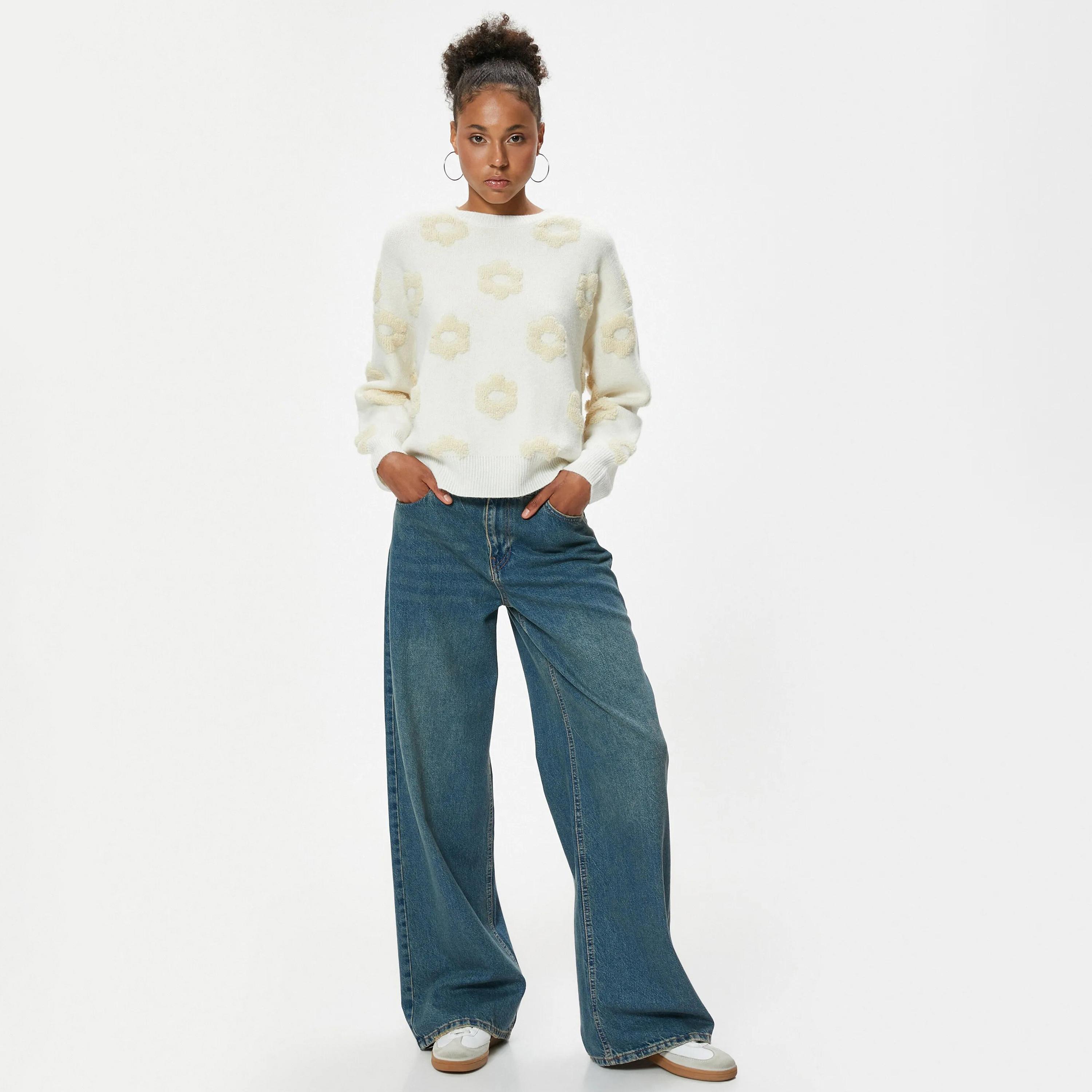 KOTON White Textured Dropped Sleeves Women's Sweater-women-clothing-cardigansandjumpers-jumpers-image-2