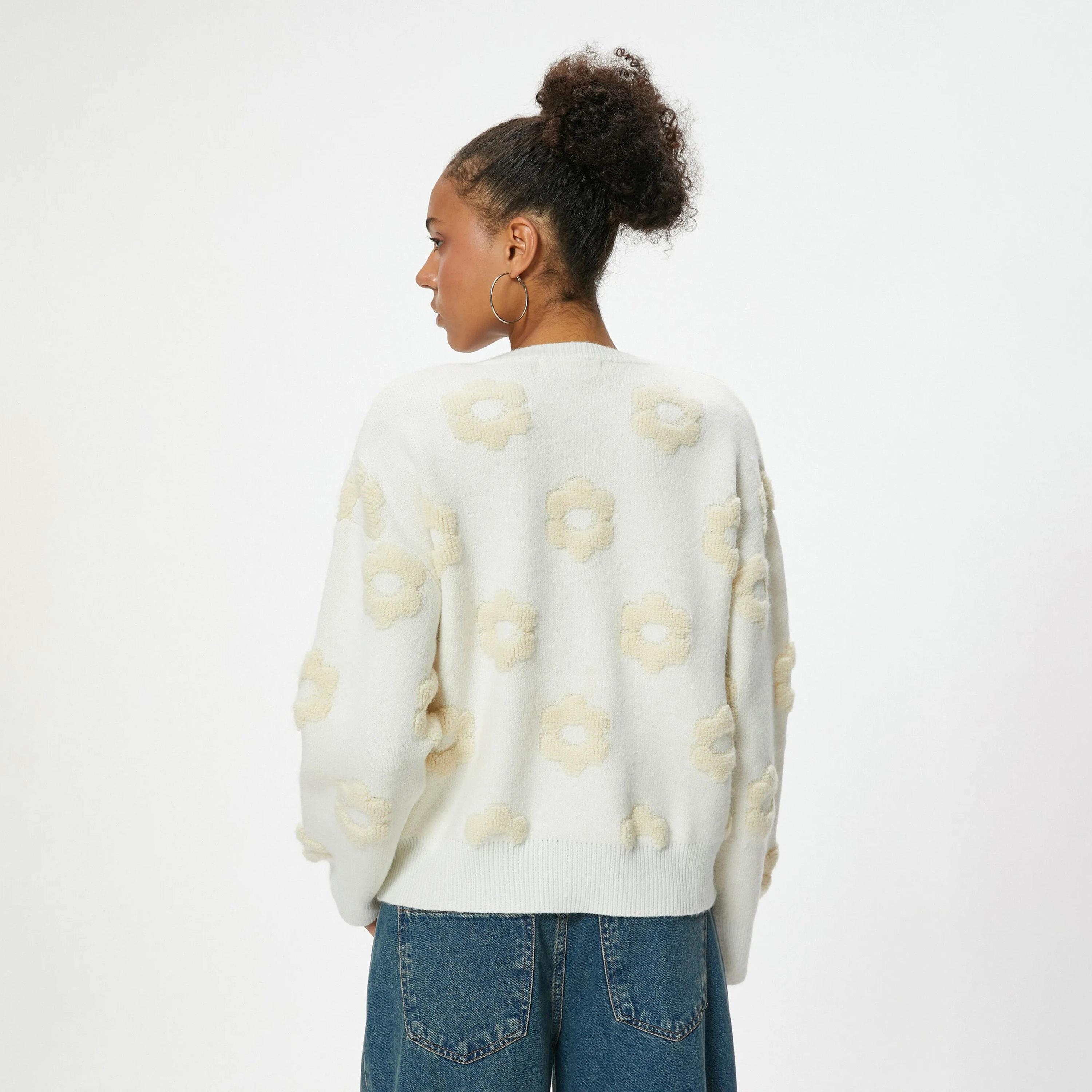 KOTON White Textured Dropped Sleeves Women's Sweater-women-clothing-cardigansandjumpers-jumpers-image-3